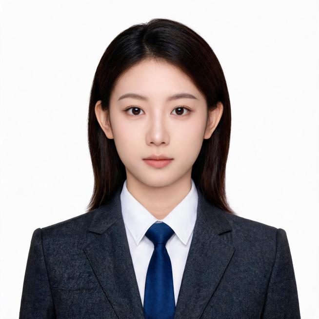 亚洲年轻女生，年龄20到30岁左右，正面免冠标准商务证件照，胸部以上胸像构图，人物居中端正，双肩平齐，平视镜头，表情自然平和，露出双耳与眉毛。身穿剪裁合身的正装西装外套，随机女生发型，内搭挺括纯白色正预览效果