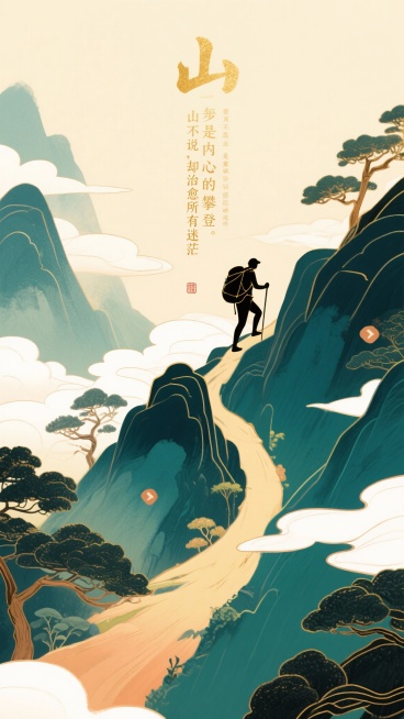 以登山为主题的艺术疗愈与媒介海报预览效果