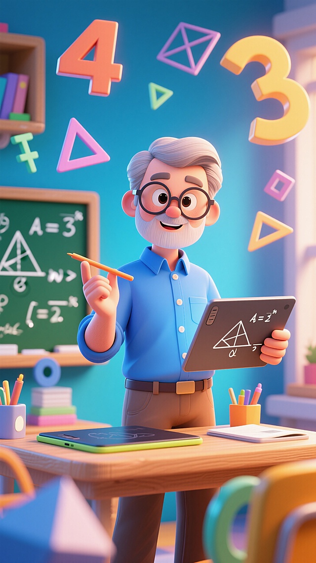 🧐3D 卡通数学老师，数字几何中温和讲学🎓