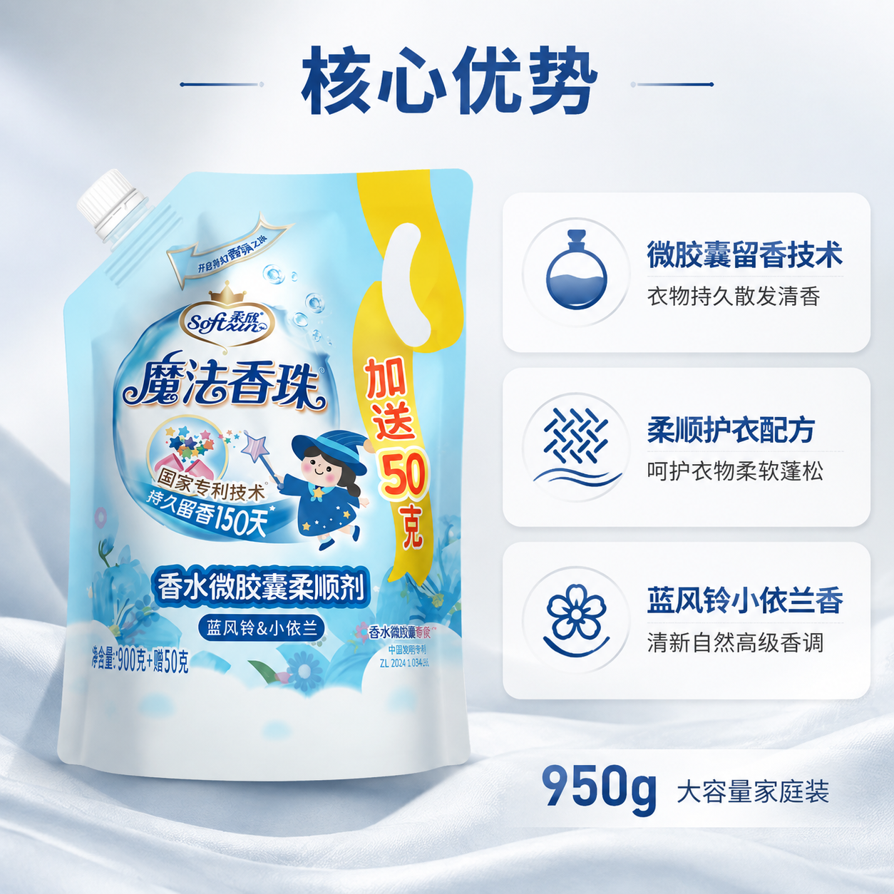 [主图-2] 产品介绍信息图，核心任务是清晰传达柔顺剂的核心卖… - 图片创意预览