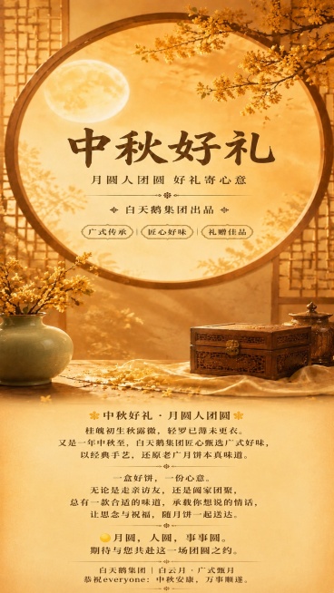 保留原图整体场景、圆月桂花圆窗、花瓶木盒装饰、原有标题文案完全不变，在海报底部空白区域添加以下整段文字：
"🌟中秋好礼 · 月圆人团圆🌟  
桂魄初生秋露微，轻罗已薄未更衣。  
又是一年中秋至，预览效果