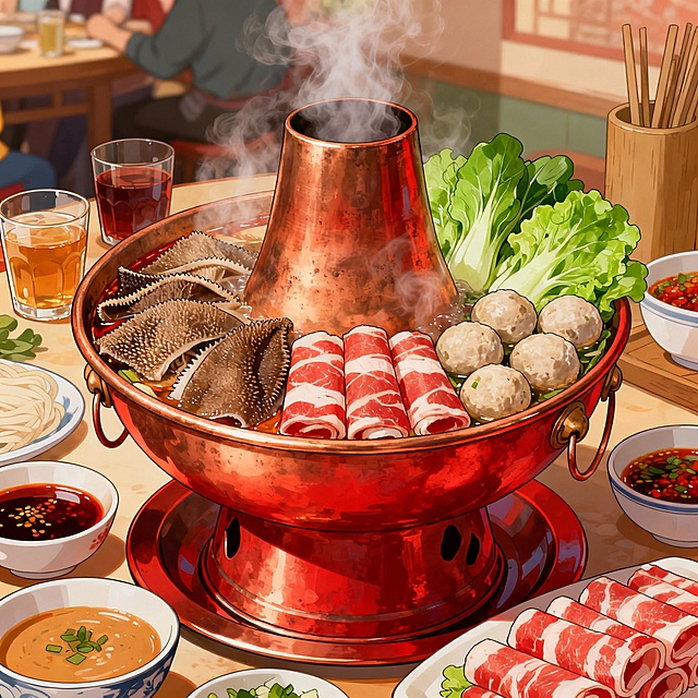 吃火锅，以插画的模式生成