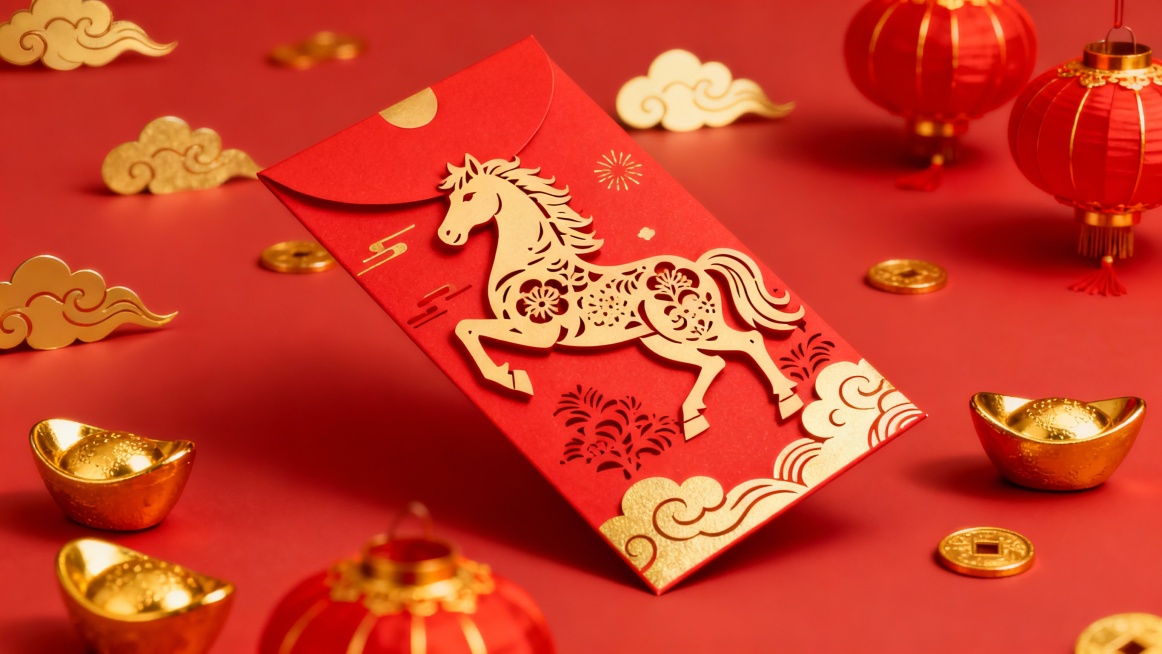 生成马年相关红包电商背景，图上不要有文字，预览效果