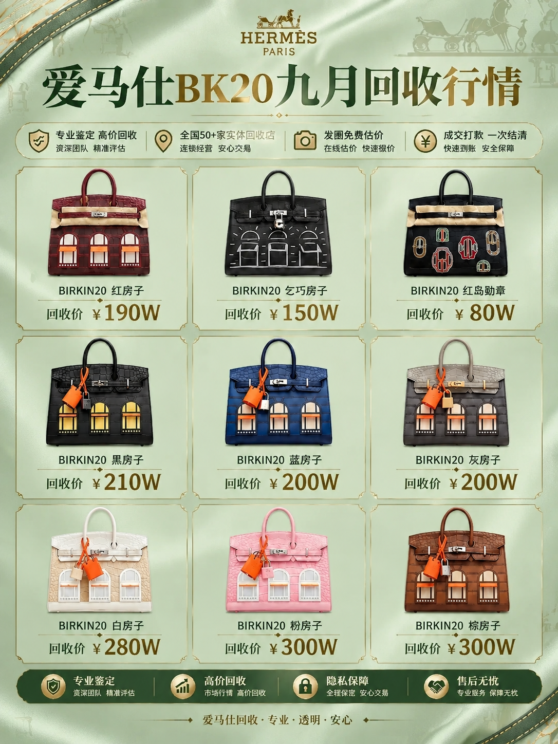 保持图中所有包包产品、型号名称、回收价、Hermes品牌标识、… - 图片创意预览
