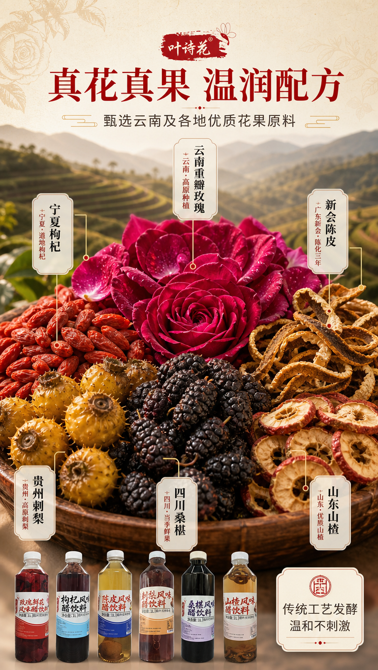 [商品] 使用【图1】中的6瓶花果醋作为辅助小图展示；保留每瓶… - 图片创意预览