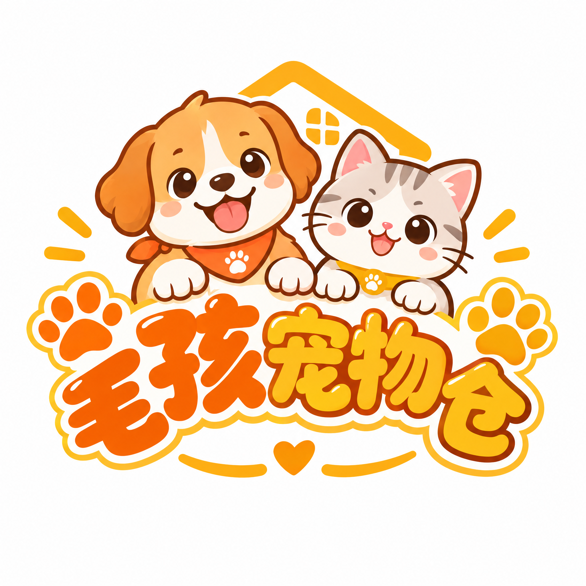 宠物店logo设计，店名"毛孩宠物仓"，可爱卡通风格，圆润的中… - 图片创意预览