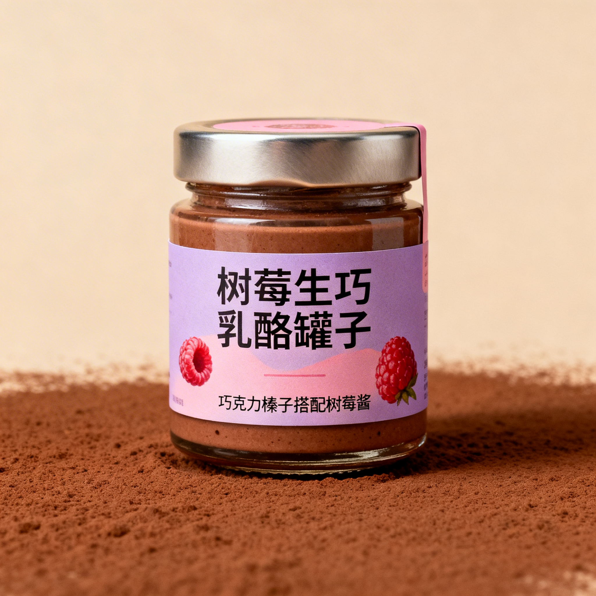 甜品罐子产品标签设计，主题为树莓生巧乳酪罐子，标注产品组合"巧… - 图片创意预览