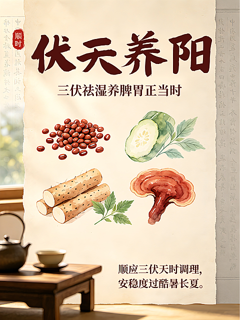 中式古风三伏养生知识科普分享小红书封面