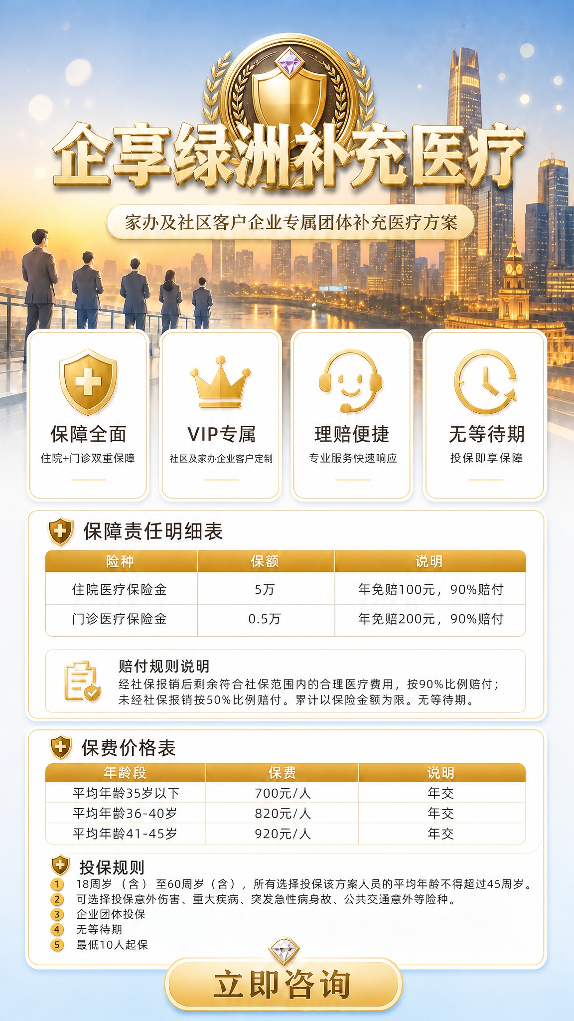 基于这张武汉天际线背景的团体医疗保险海报，将顶部的皇冠盾牌标志… - 图片创意预览
