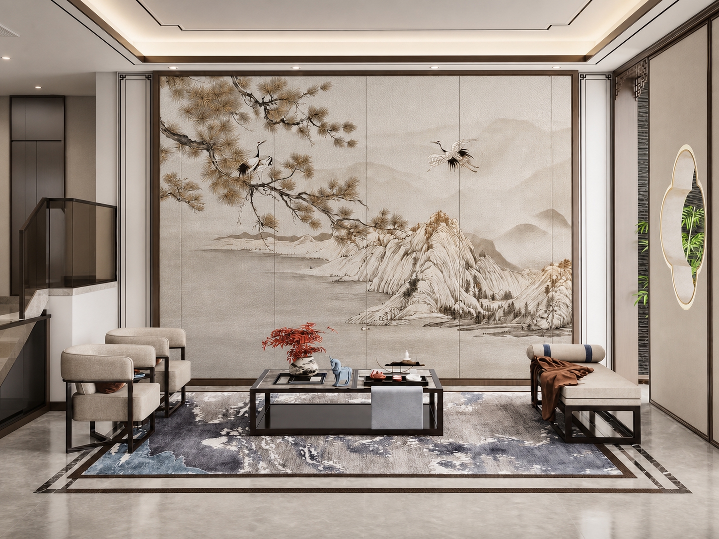 精修这张客厅场景图，重点突出刺绣硬包背景墙的刺绣肌理质感，画面… - 图片创意预览