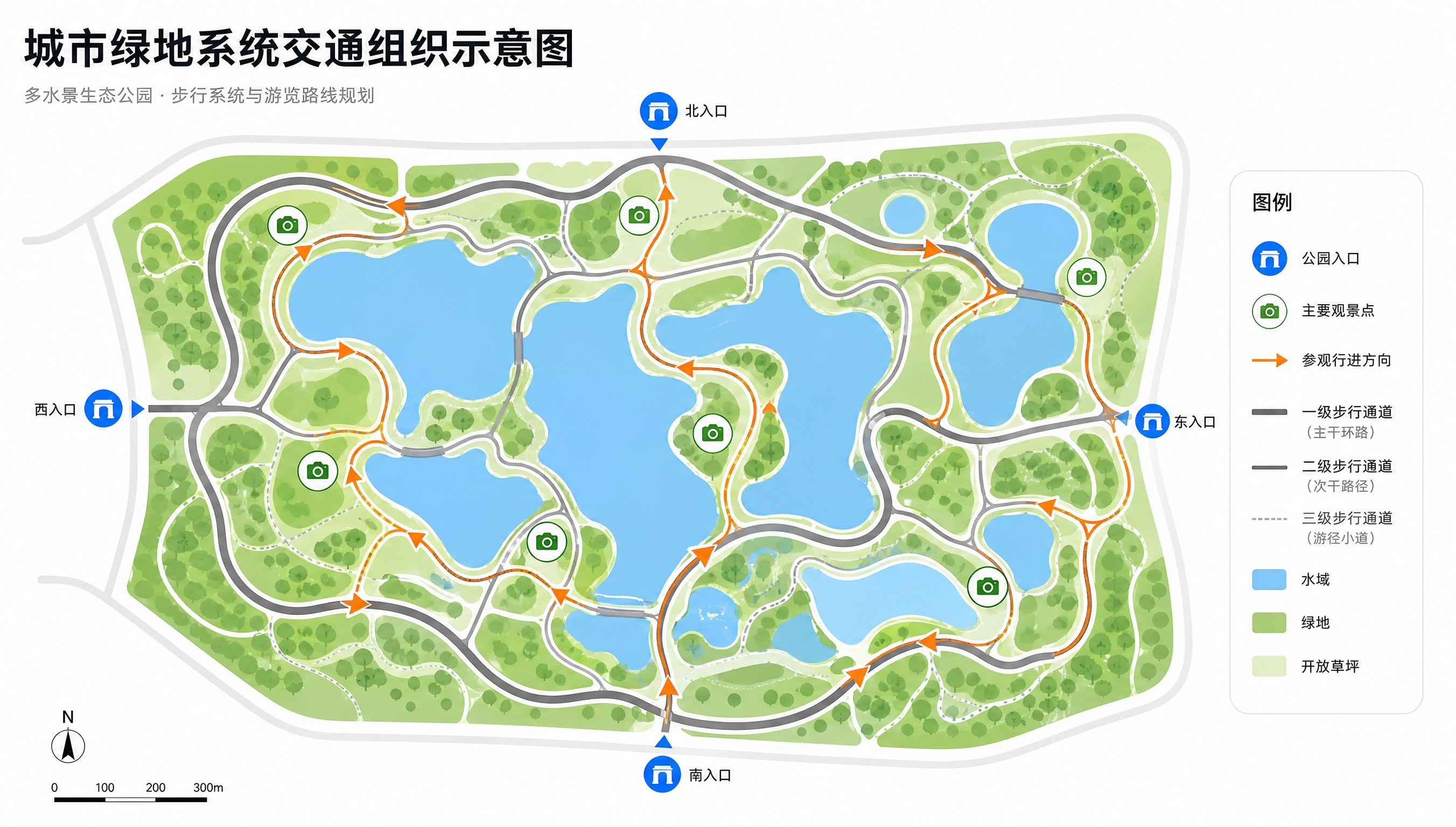 城市绿地系统交通组织示意图，扁平化信息图风格，横版构图，白色背… - 图片创意预览