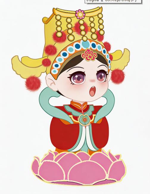 将图中人物转为四分之三侧面视角，保留原有的头饰、服饰和莲花底座预览效果