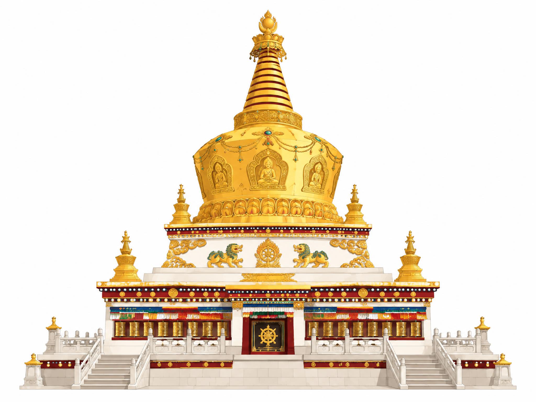 香格里拉大金塔矢量图形，藏式佛塔地标，简洁扁平化矢量插画风格，… - 图片创意预览