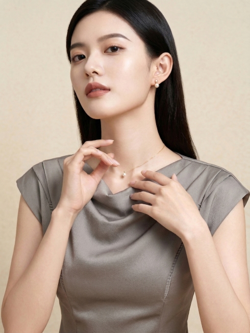 给模特穿上时尚的服装，但不能夺取耳饰和项链的吸引力预览效果