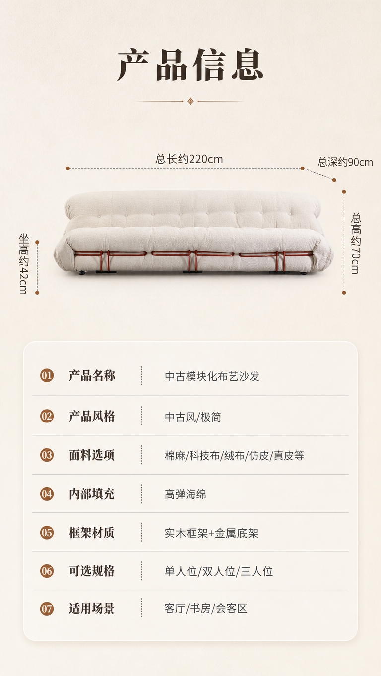 [商品] 使用【图1】米白色中古模块化布艺沙发（三人位正视图）… - 图片创意预览