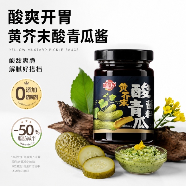 换成黄芥末酸青瓜酱，要带有酸青瓜颗粒预览效果