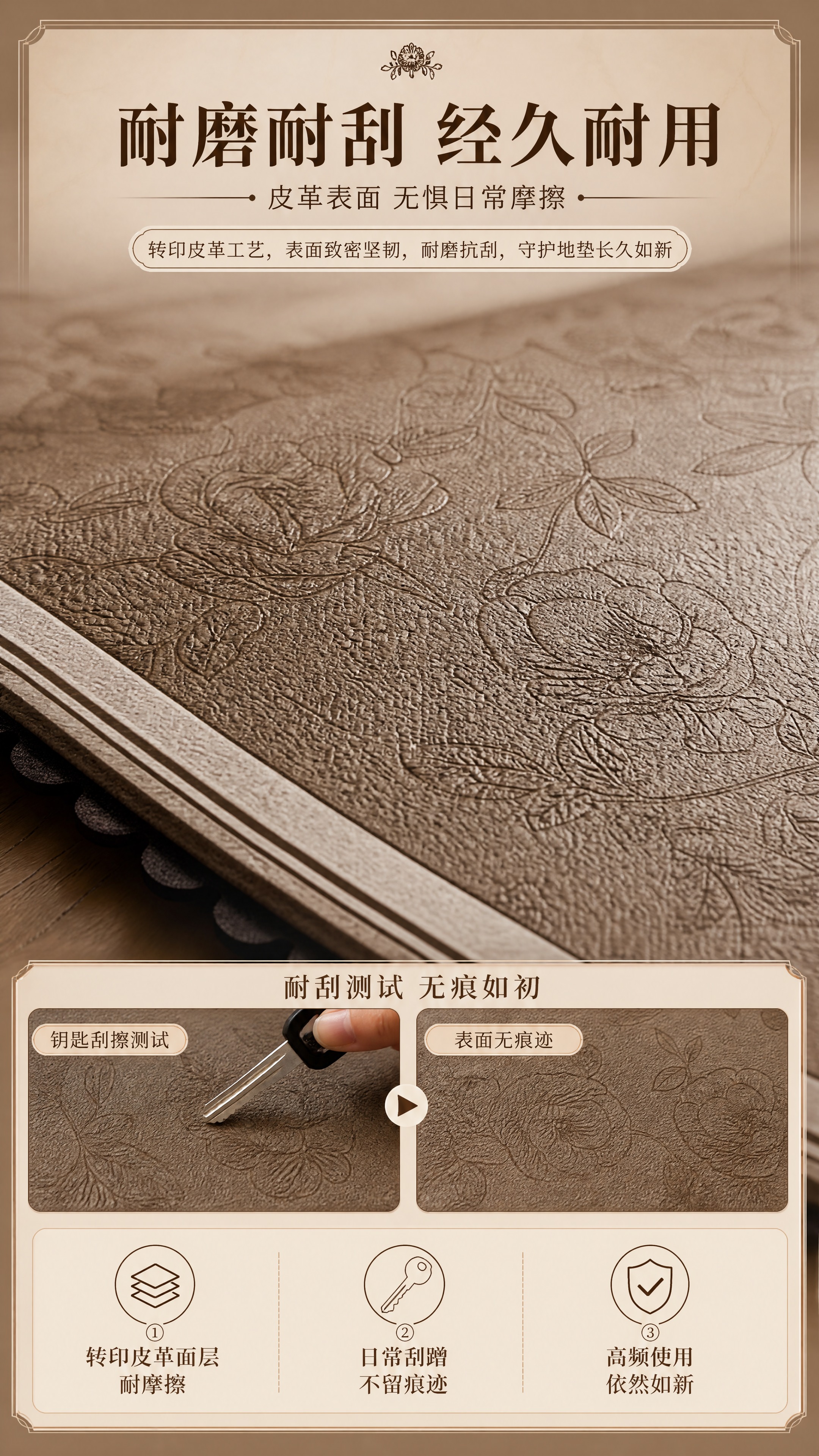 [商品] 使用【图1】转印皮革材质入户门地垫；保留棕米色山茶花… - 图片创意预览