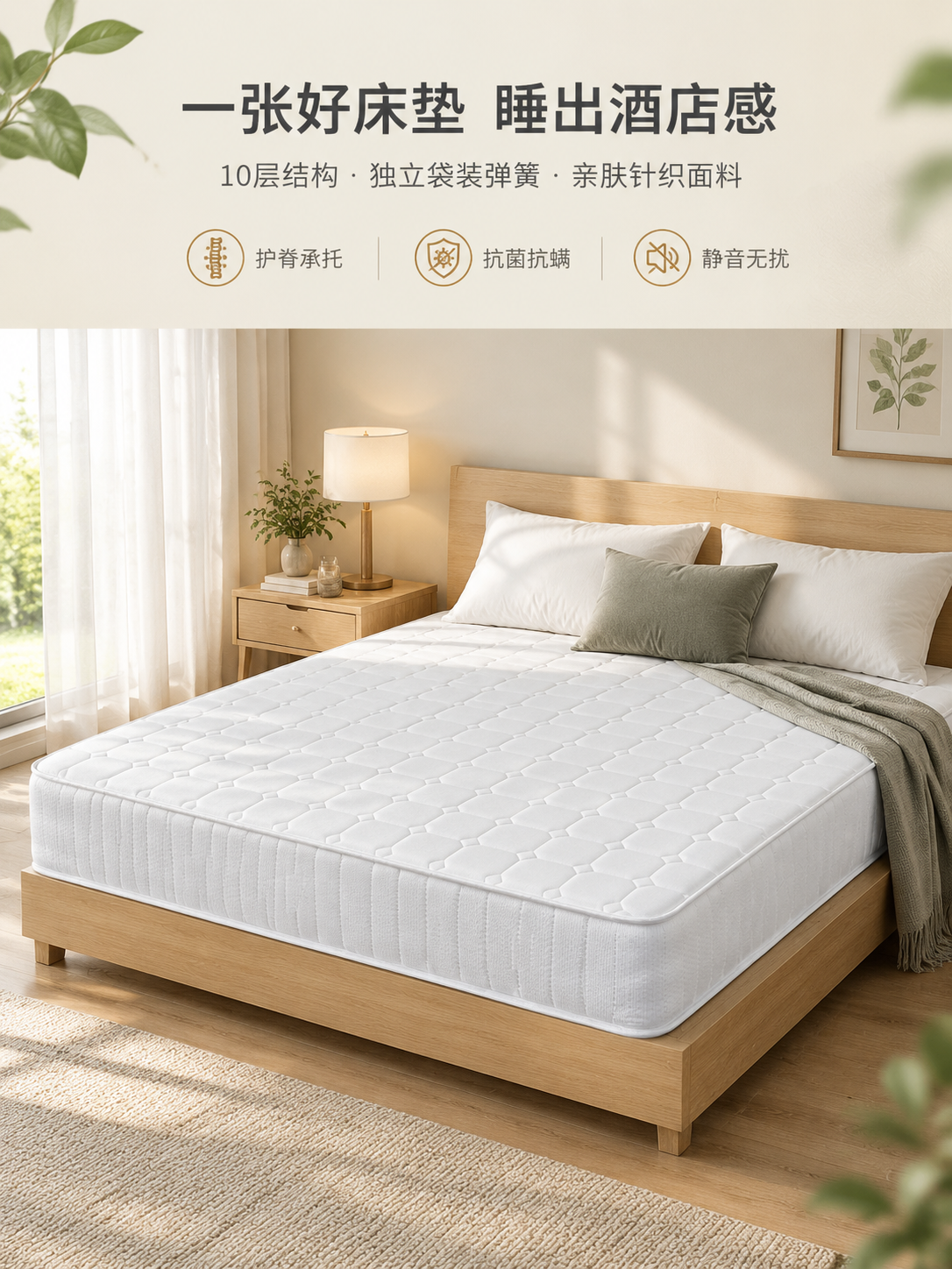 [商品] 使用【图2】【图4】白色方格绗缝床垫；商品处理：保留… - 图片创意预览