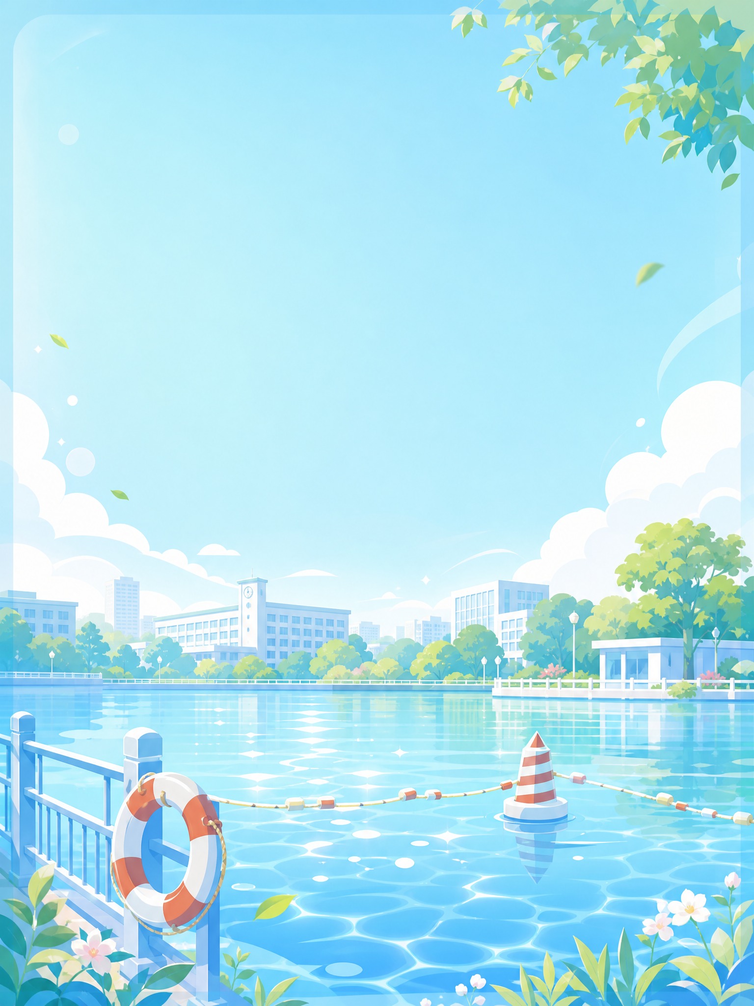 校园防溺水安全宣传海报，竖向3:4比例，浅蓝色系风格。画面顶部… - 图片创意预览