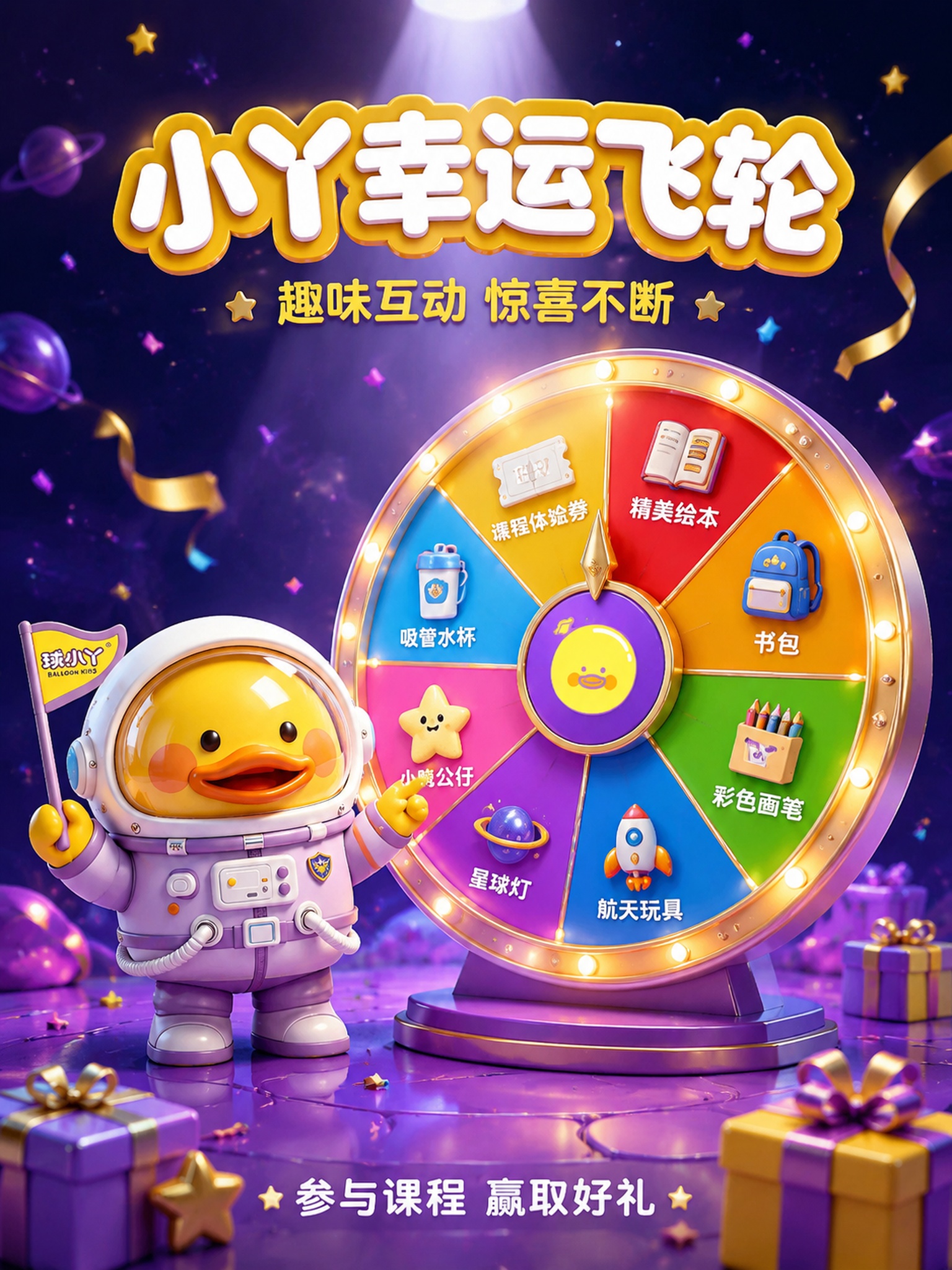 [主图-3] 小丫幸运飞轮互动体验图 [氛围风格] 梦幻童趣航… - 图片创意预览