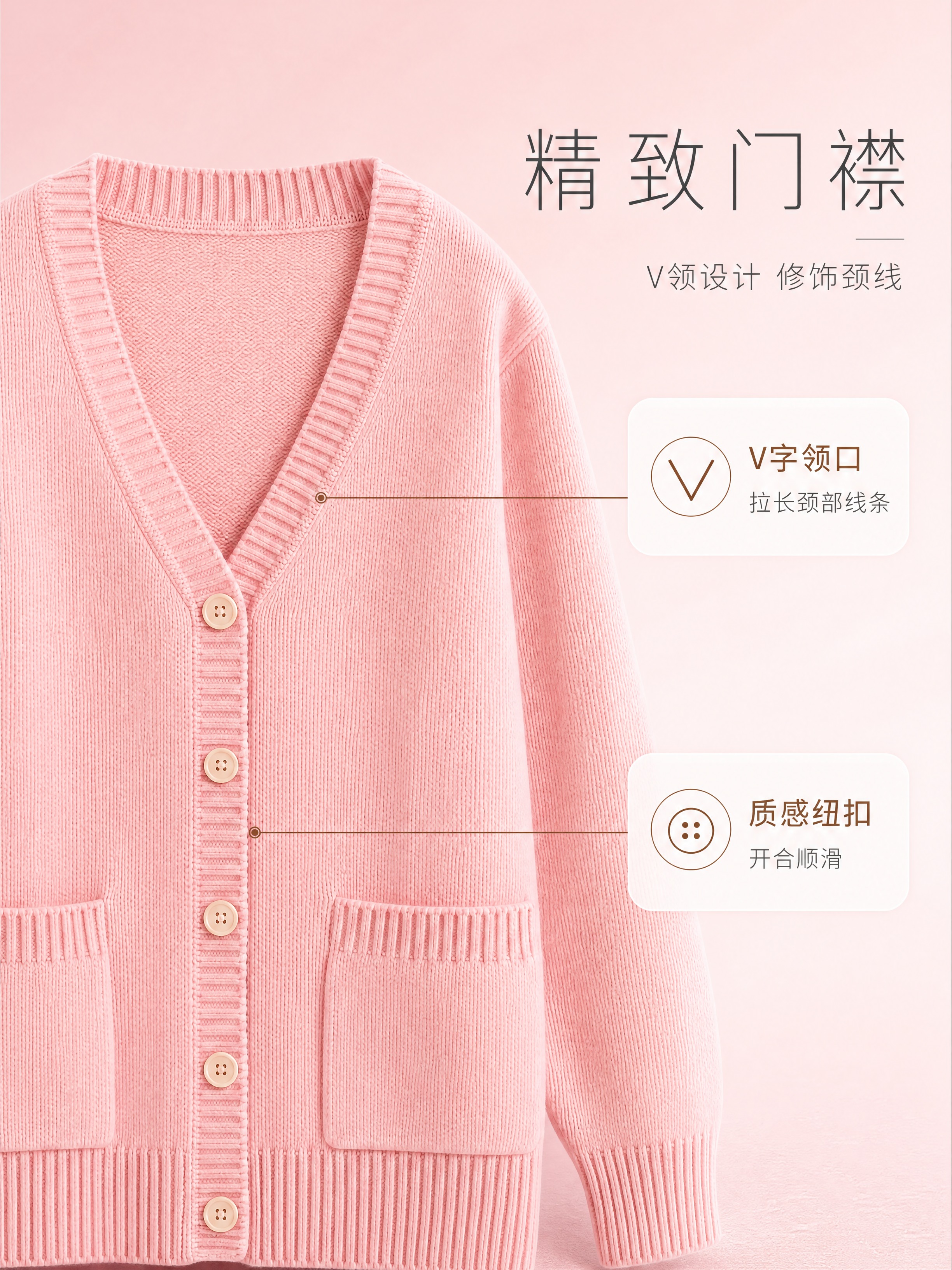 [商品] 使用【图1】粉色V领针织开衫毛衣；商品处理：保留V领… - 图片创意预览