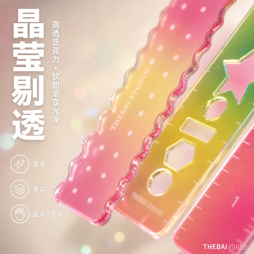 1:1方形构图，严格还原上传的THEBAI studio掌心尺… - 图片创意预览
