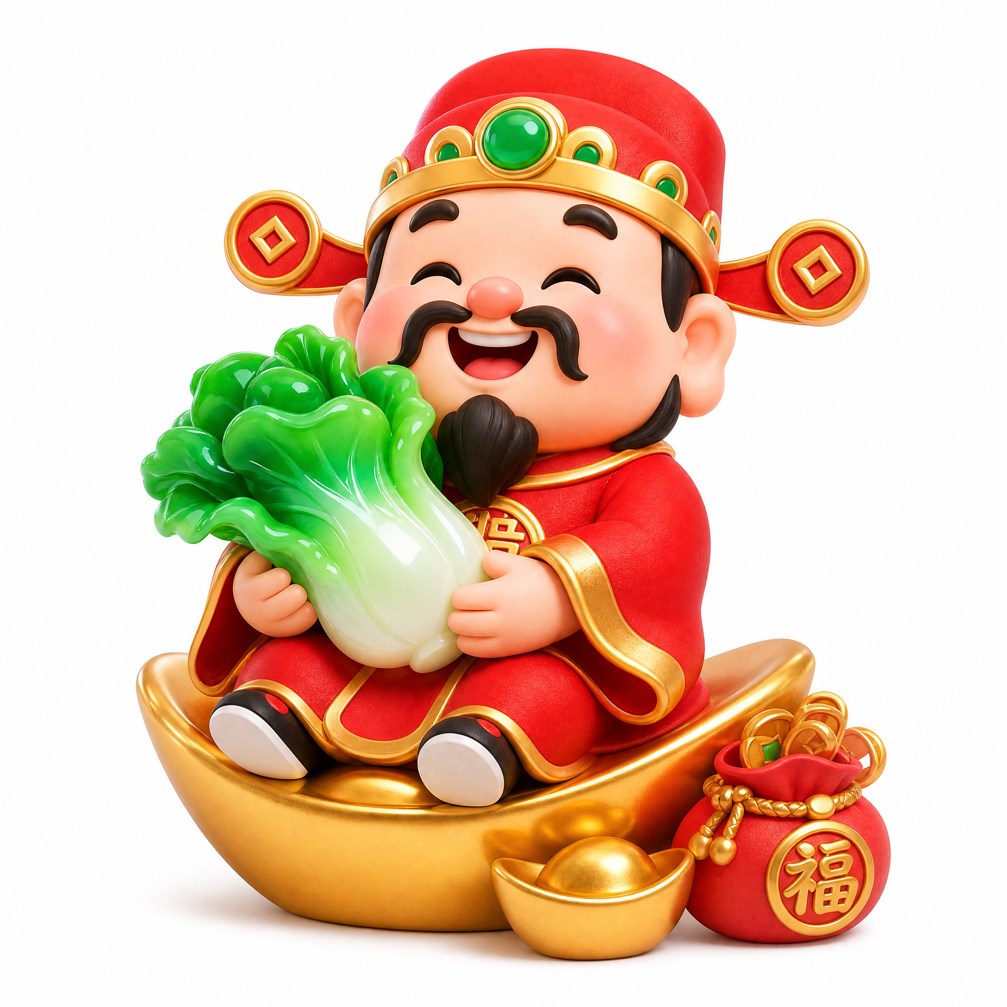 参考图中Q版卡通财神的比例和动态：财神为可爱Q版大头娃娃风格，… - 图片创意预览
