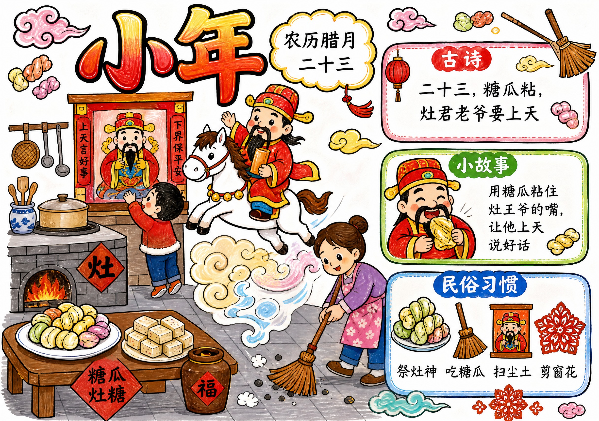 A4横版297:210，纯白色背景，小学生马克笔手绘风格，彩虹… - 图片创意预览