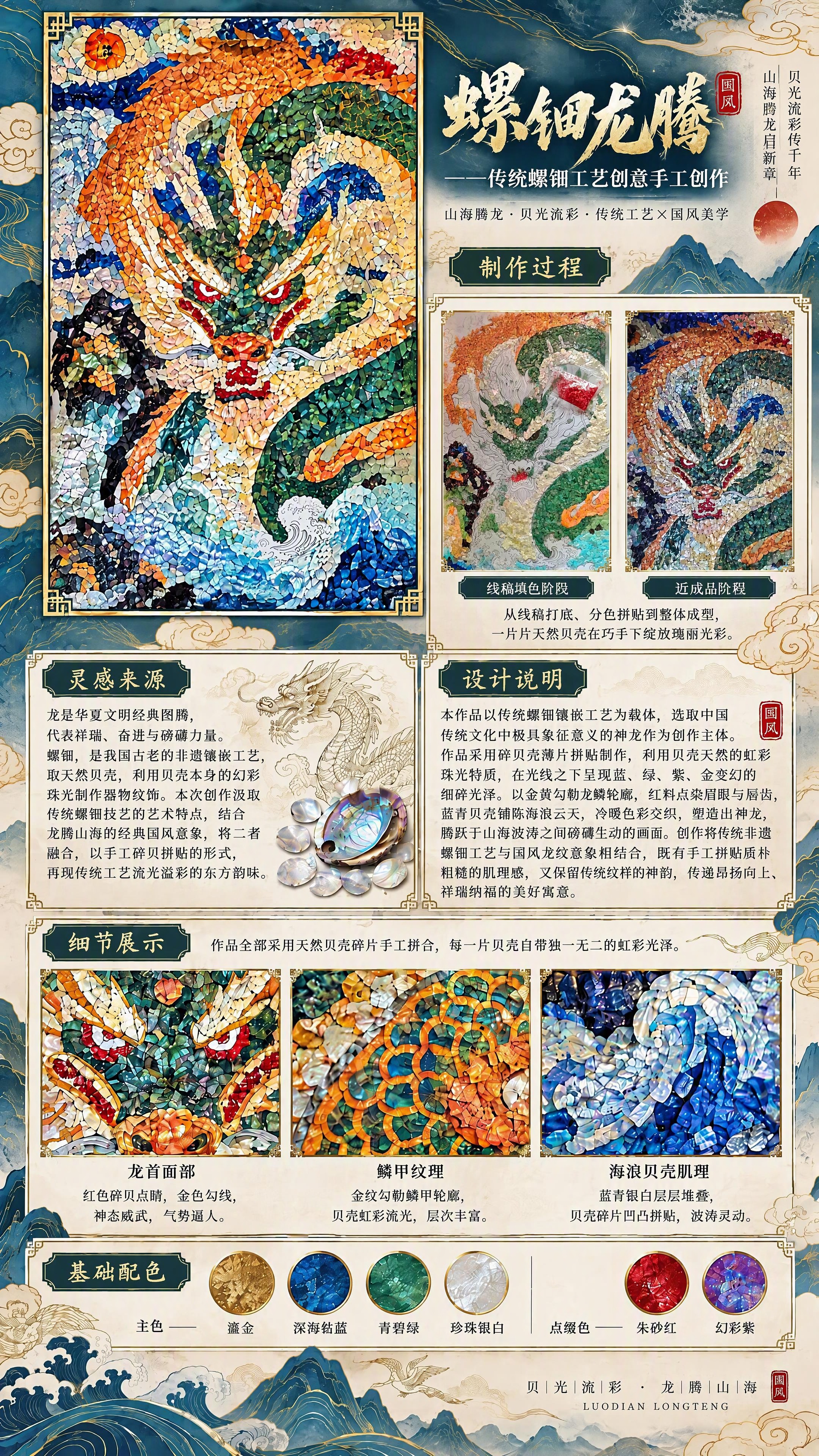 在这张「螺钿龙腾」4K设计作品说明图基础上调整版式：1) 主标… - 图片创意预览