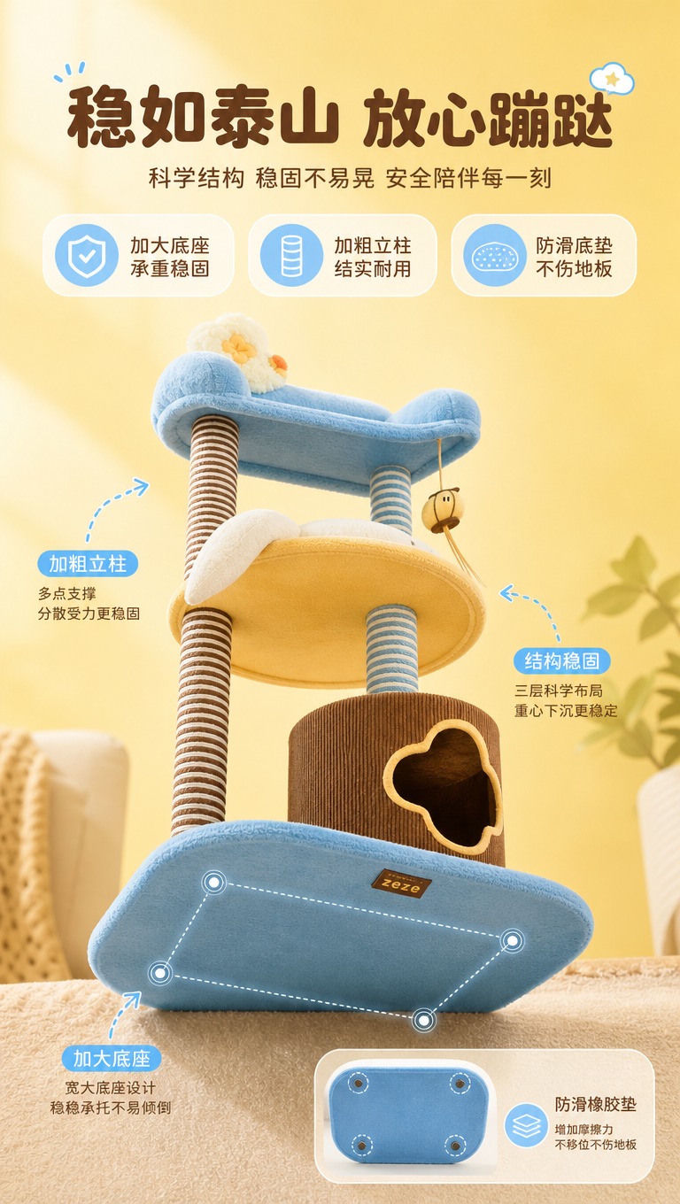 [商品] 使用【图2】zeze三层猫爬架；保留蓝色底座、条纹剑… - 图片创意预览