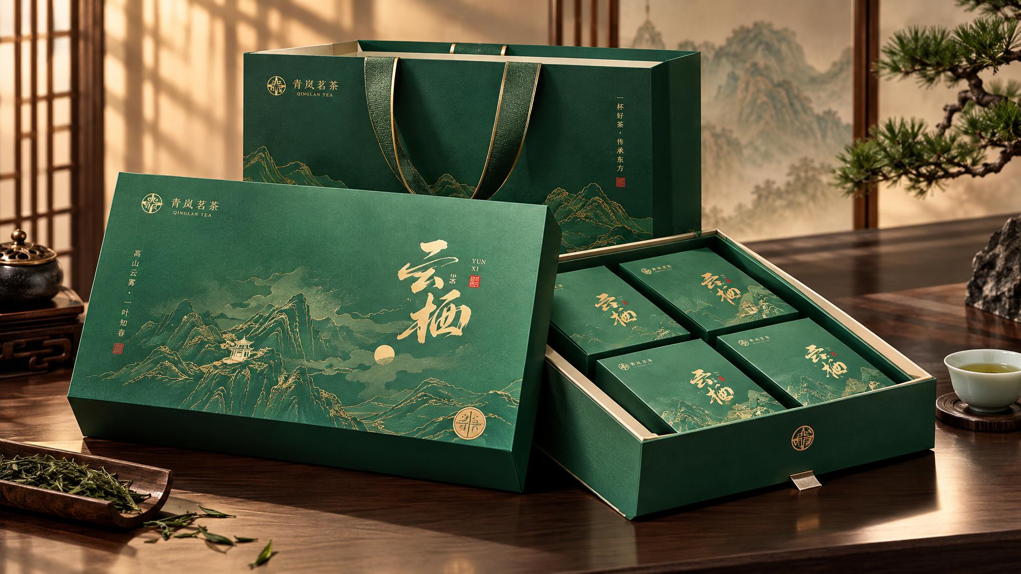 参考图中的高端茶叶礼盒包装设计风格，重新生成全新的茶叶礼盒包装… - 图片创意预览