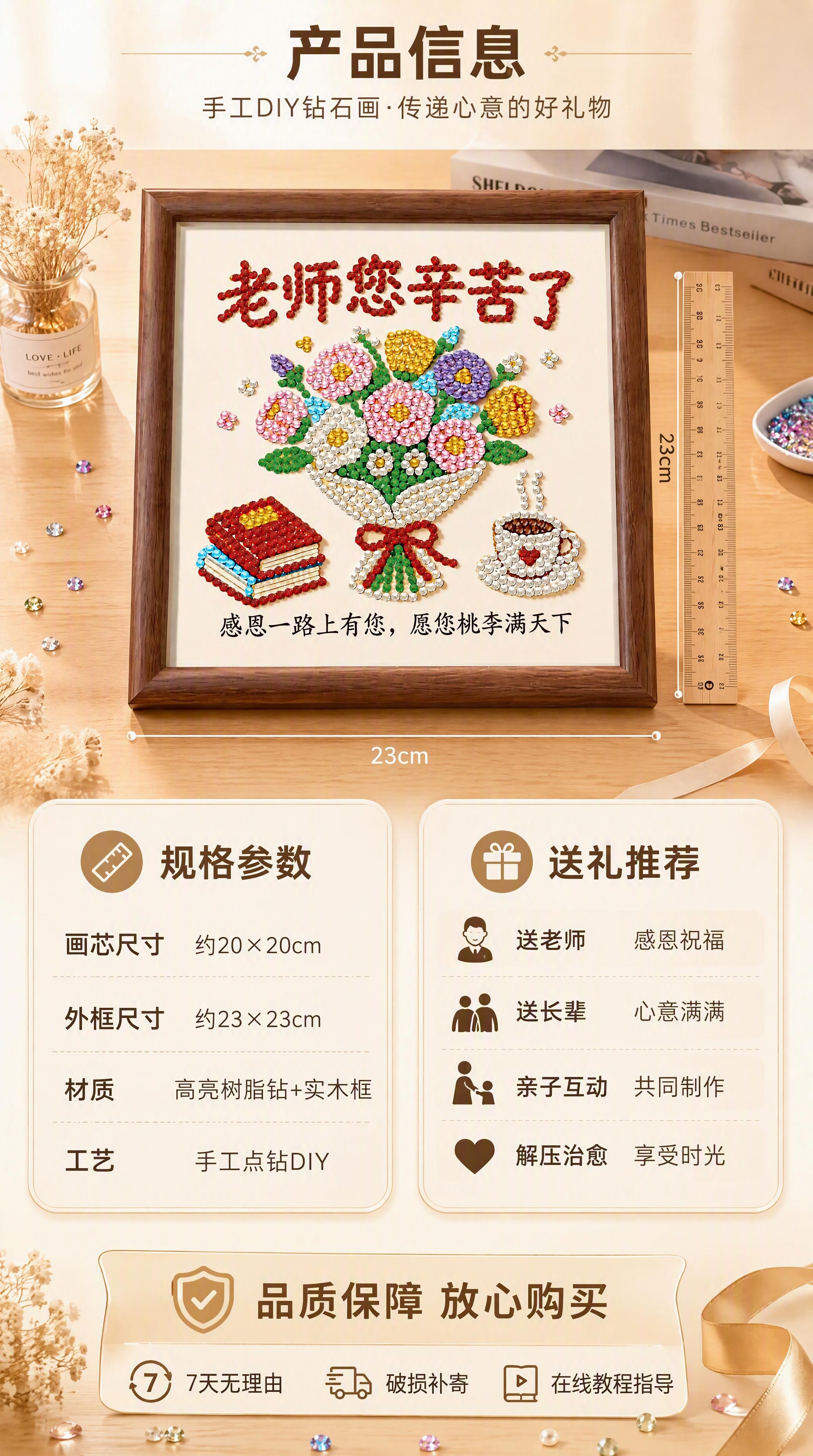 [第8张] 详情页规格服务-教师节钻石画参数与售后保障。本张使… - 图片创意预览