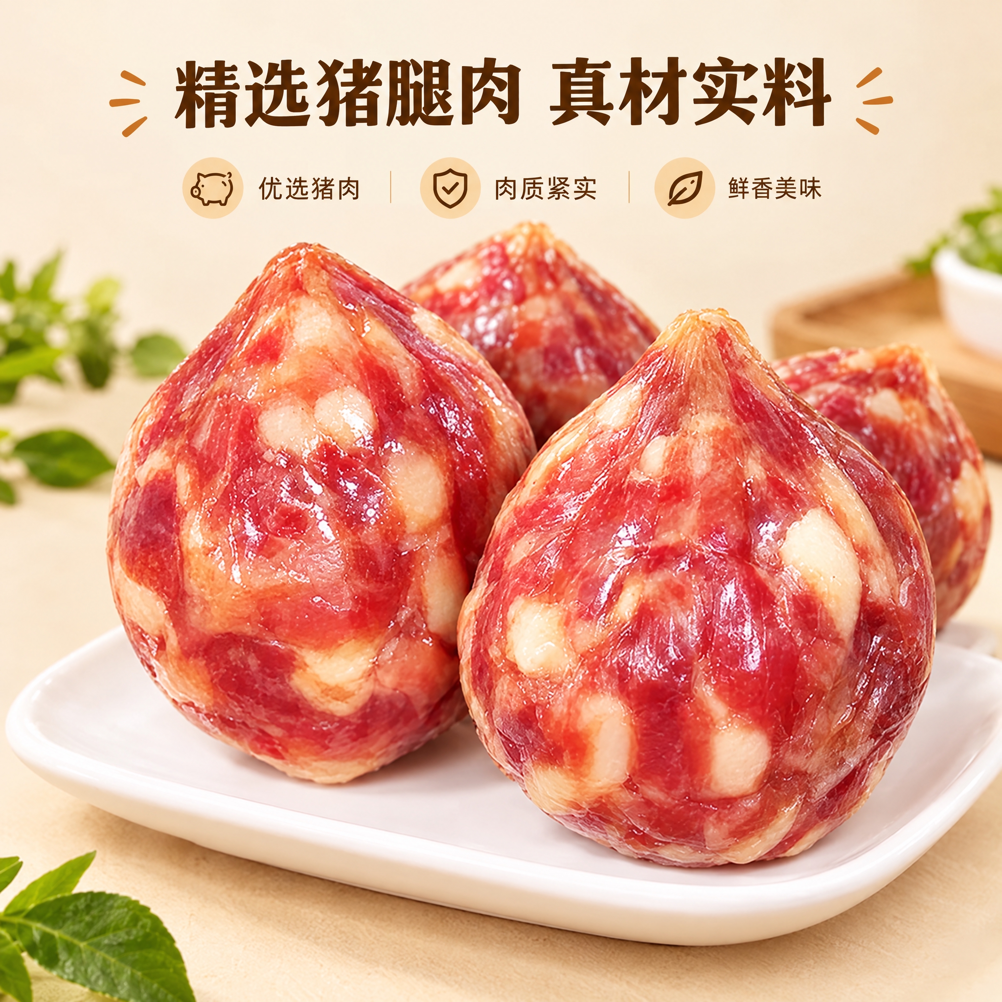 香肚电商详情图，1:1正方形构图，香肚产品占据画面大面积，保持… - 图片创意预览