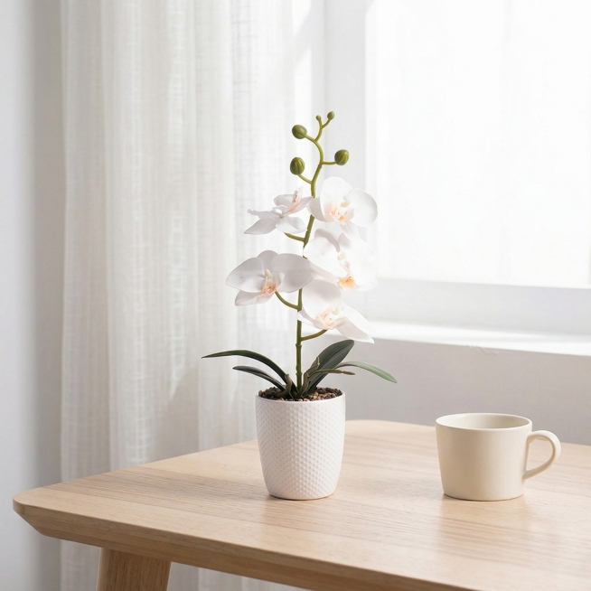 STRICTLY keep the original plant shape, structure, and EXACT colors unchanged: pure white flowers, g预览效果