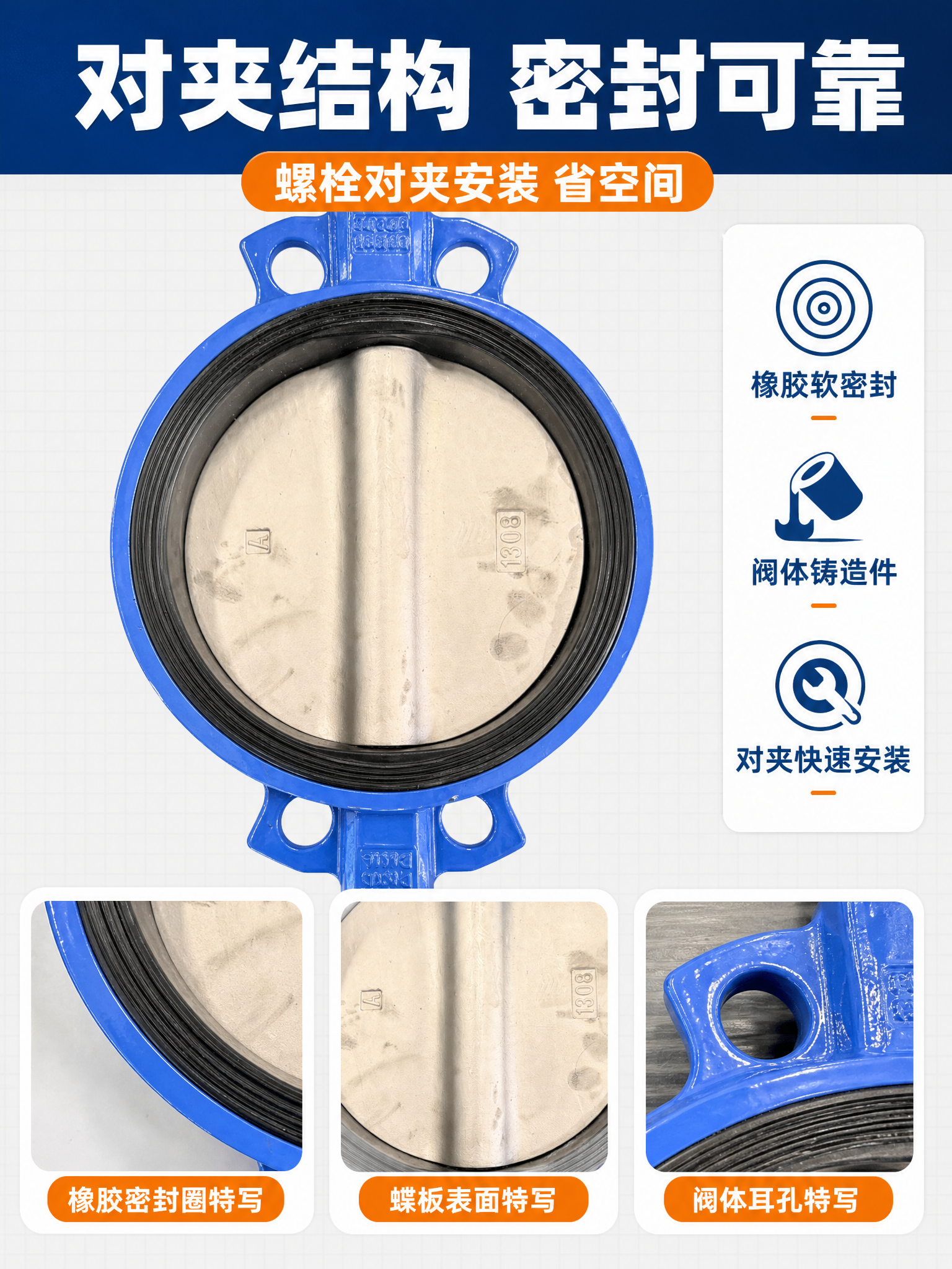 【主图-3】电动对夹式蝶阀结构材质细节图。使用输入图1中的阀体… - 图片创意预览