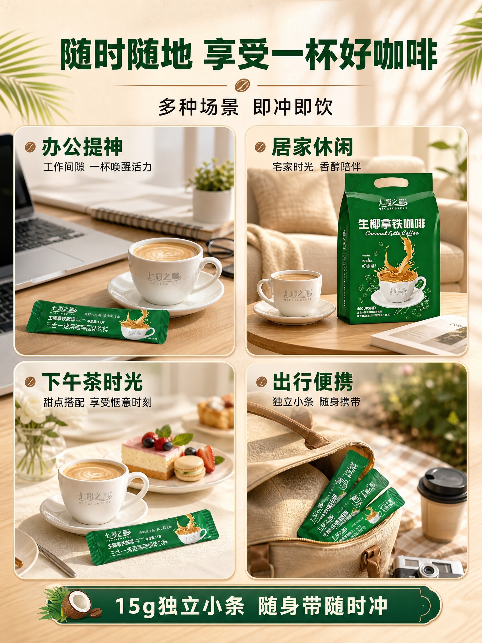 [商品] 使用【图1】七彩之咖生椰拿铁大包装袋、【图2】独立小… - 图片创意预览
