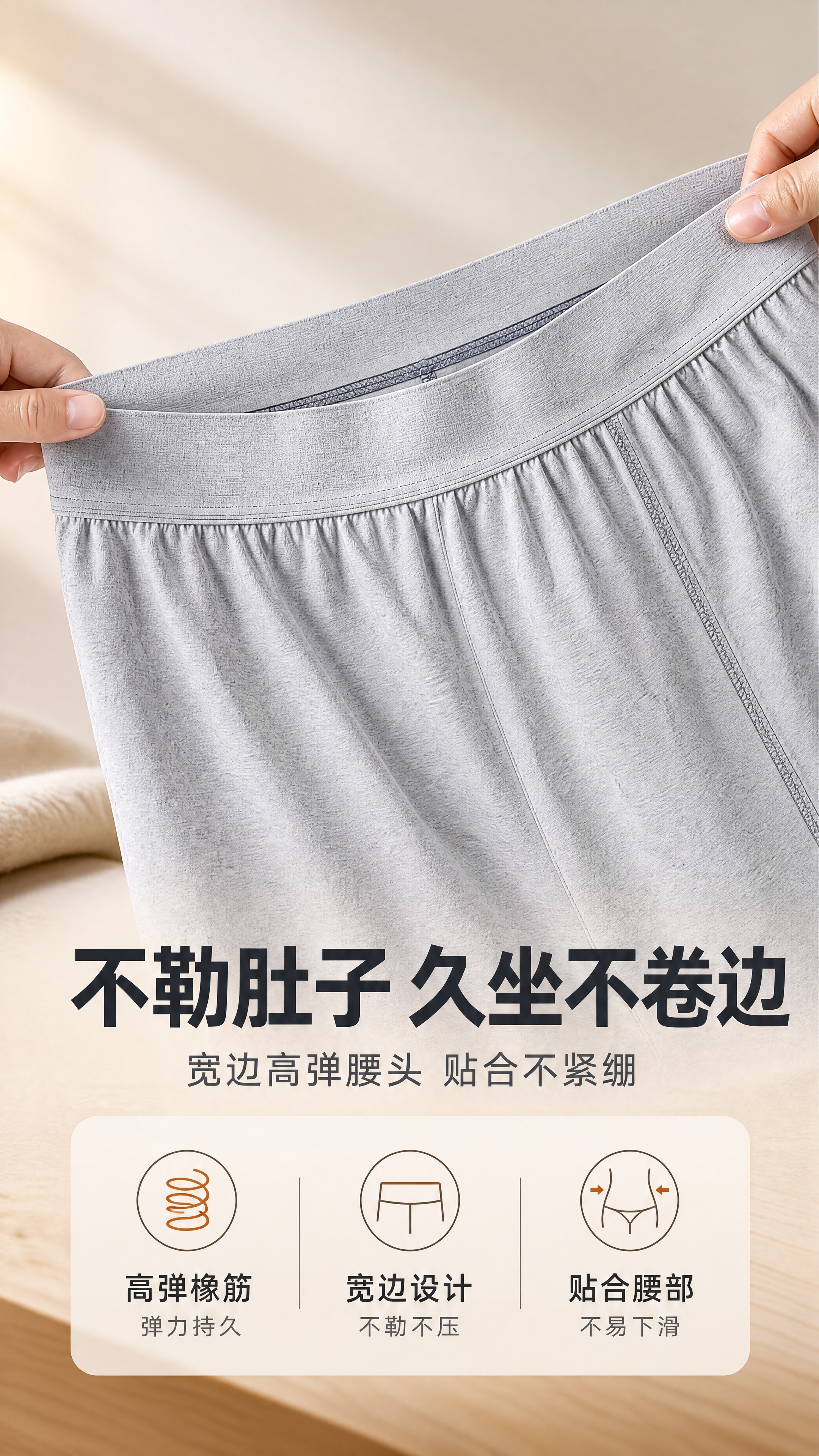 [商品] 使用【图1】男士莱卡棉秋裤腰头特写，浅灰色；商品处理… - 图片创意预览