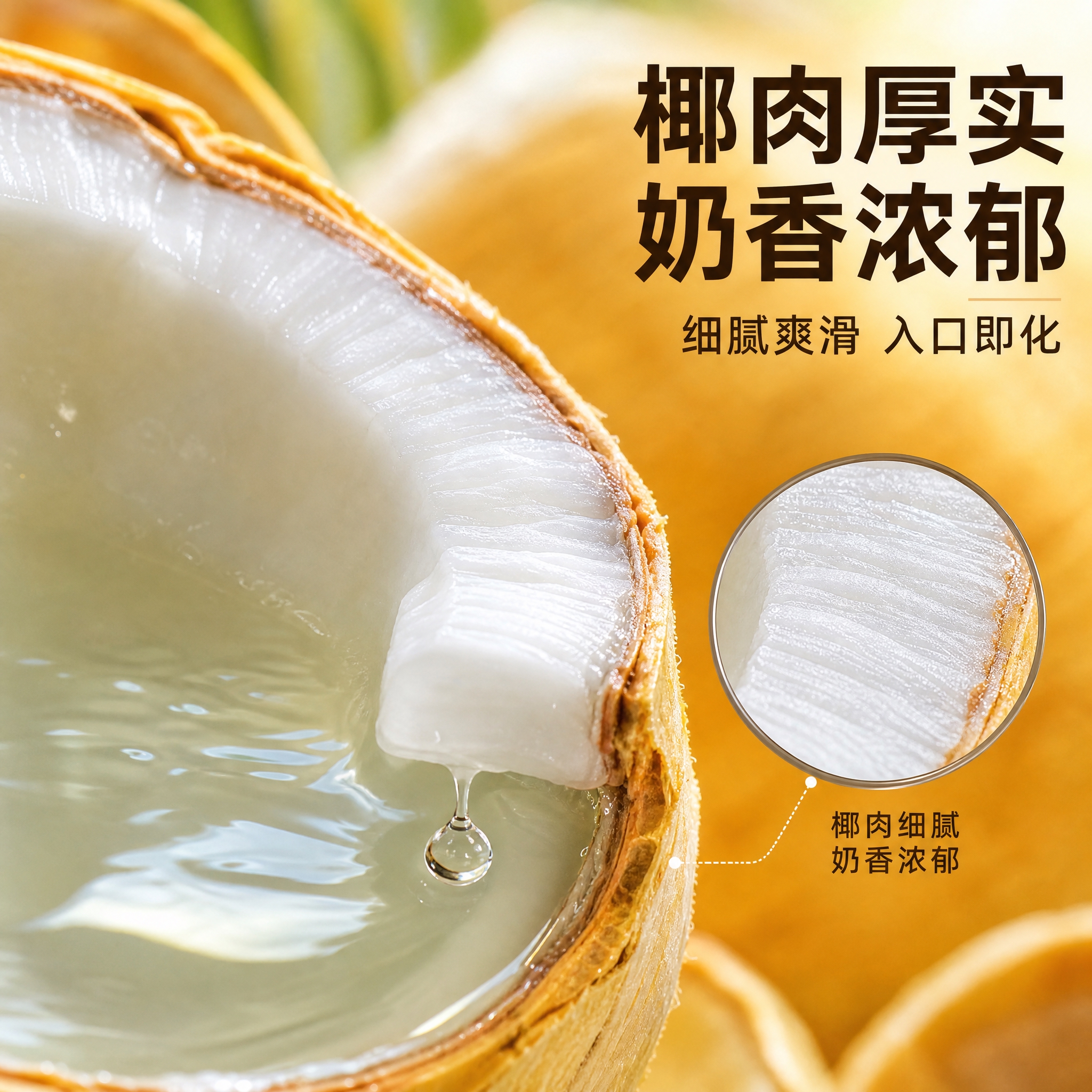 [主图-3] 泰国椰皇细节特写 微距展示椰肉细腻纹理和椰汁清透… - 图片创意预览