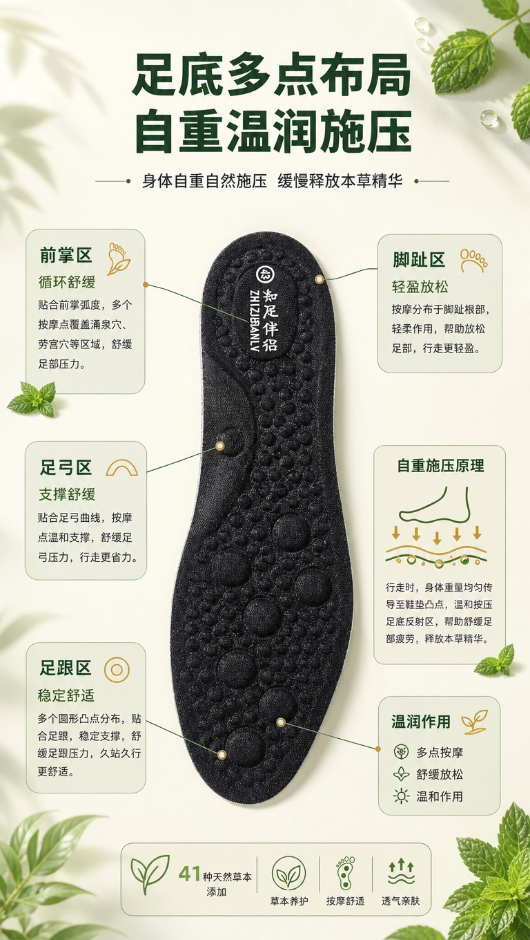 [商品] 使用【图1】黑色本草多维鞋垫；保留整体轮廓、足底圆形… - 图片创意预览