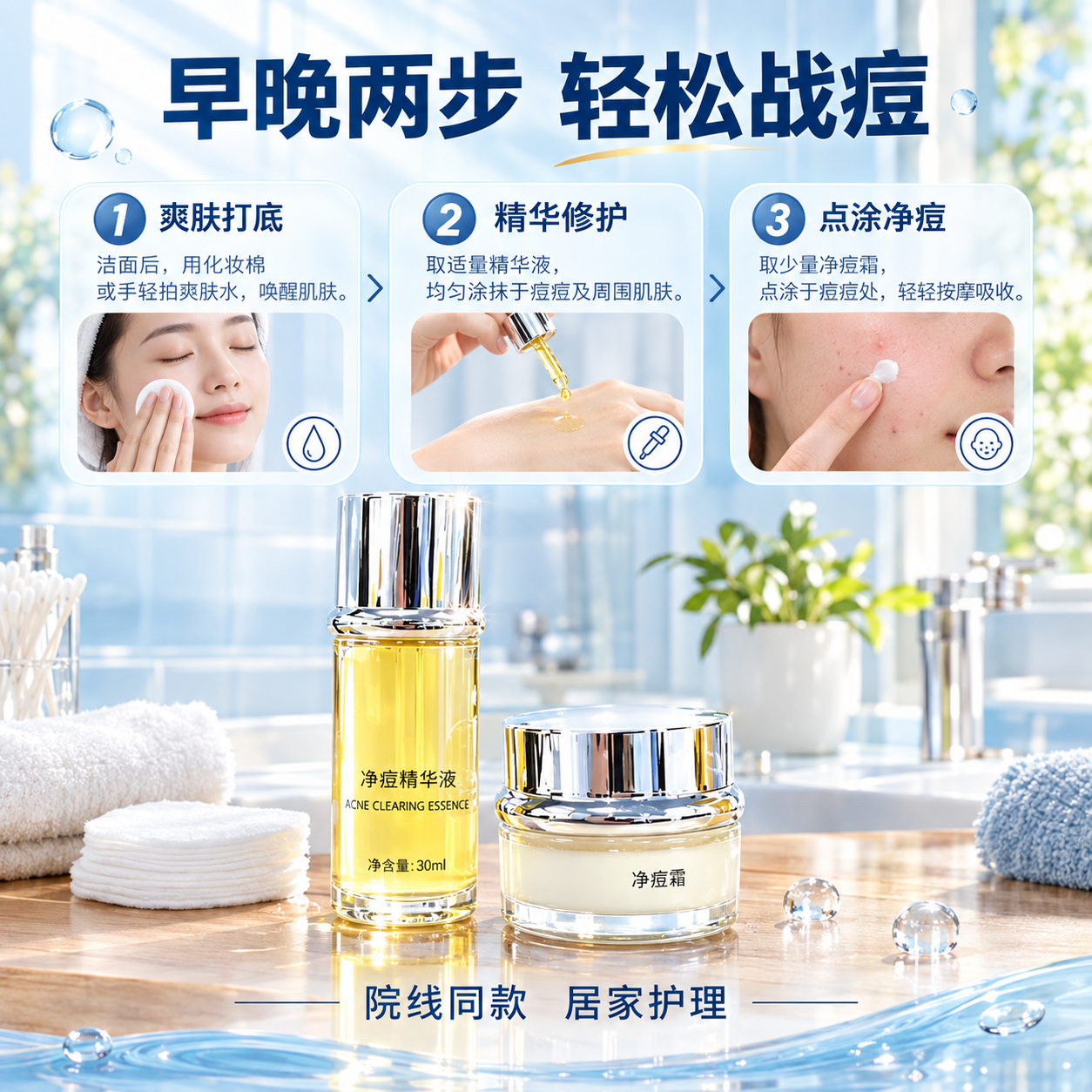 [主图-5] 使用步骤与日常场景，主题：早晚战痘 简单两步。展… - 图片创意预览