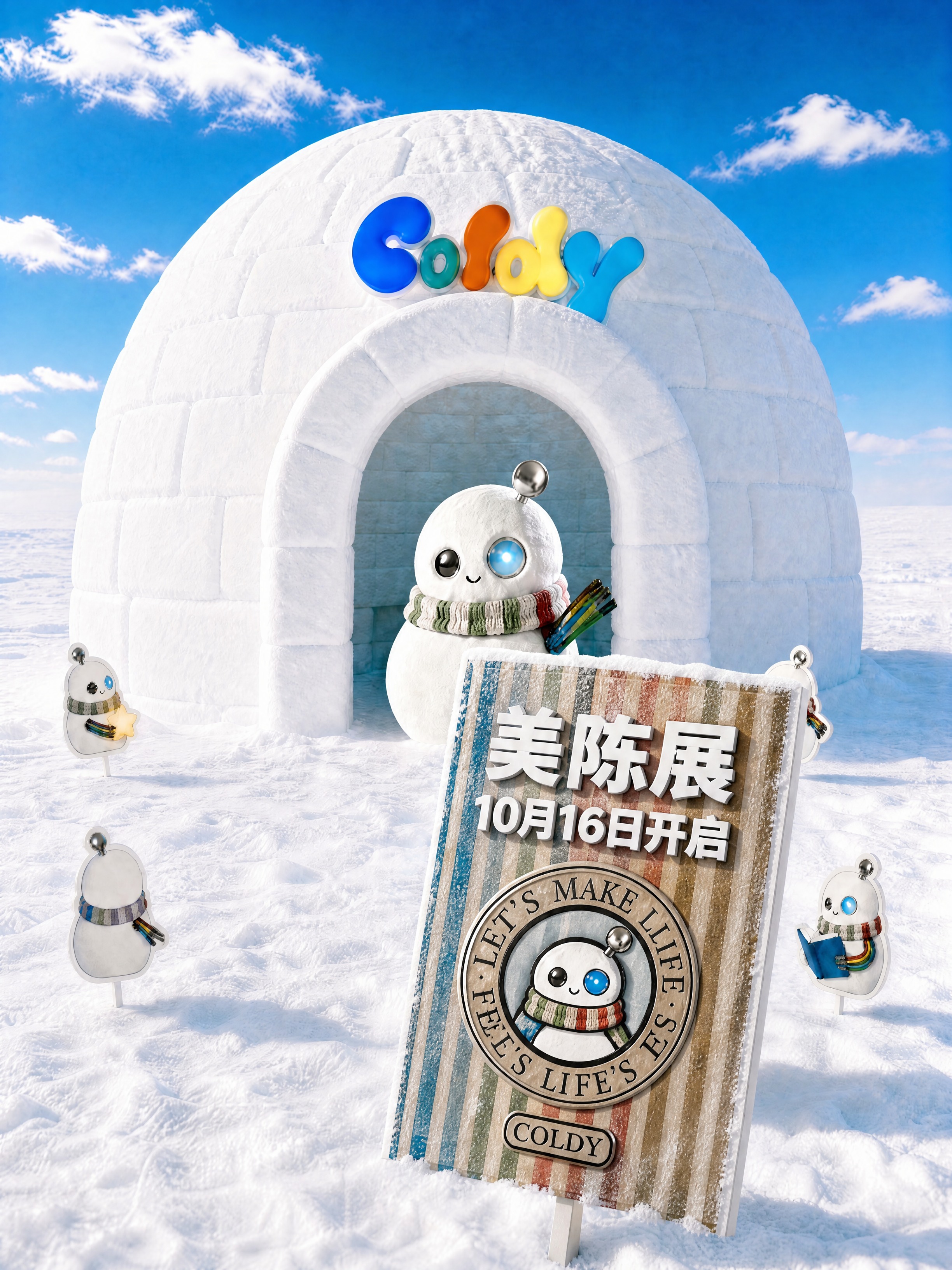 基于原图修改： 将画面最前方的美陈展立牌放大，尺寸显著增大，成… - 图片创意预览