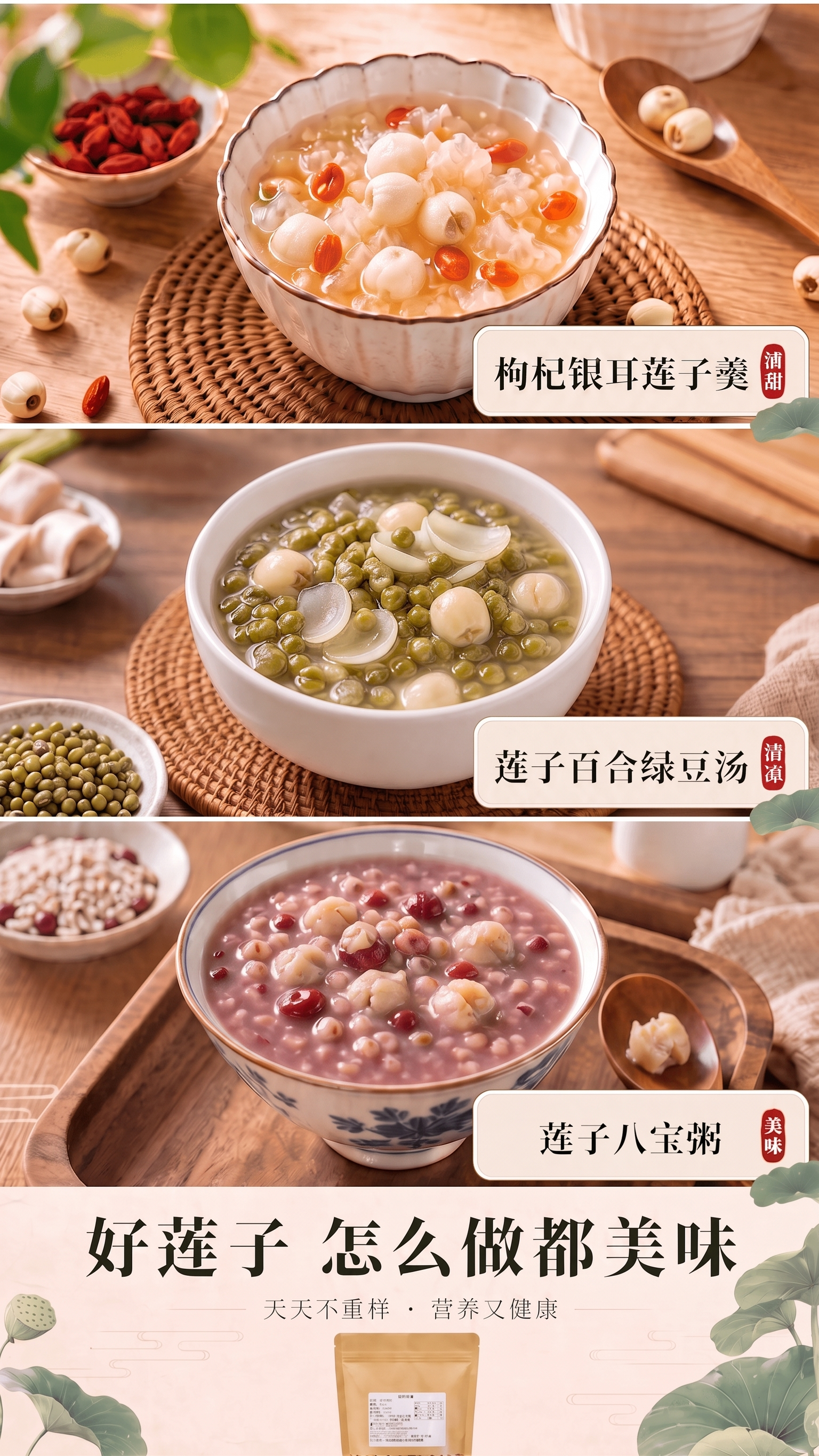 三张图中的莲子要看起来再软糯一些 - 图片创意预览