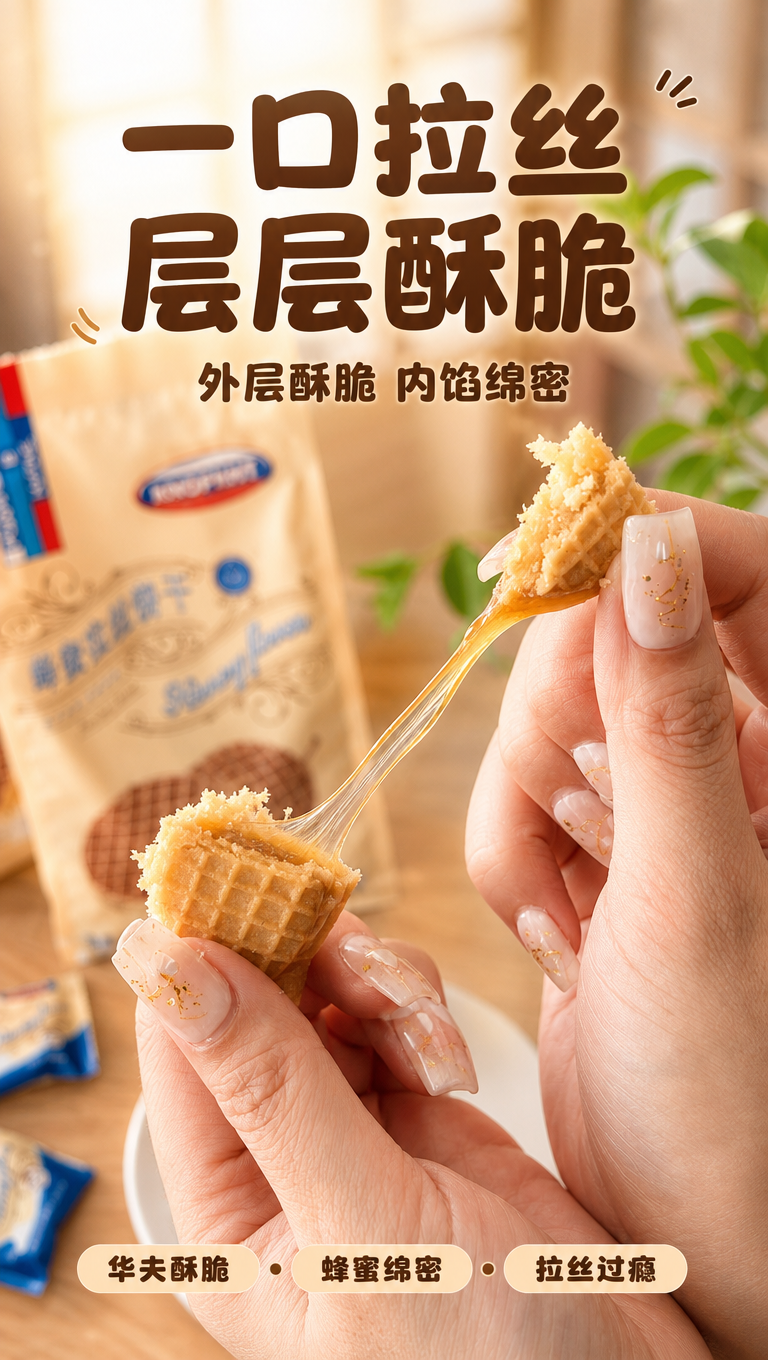 食品商业摄影，温馨暖调，9:16竖版。画面中央两只手掰开一块圆… - 图片创意预览