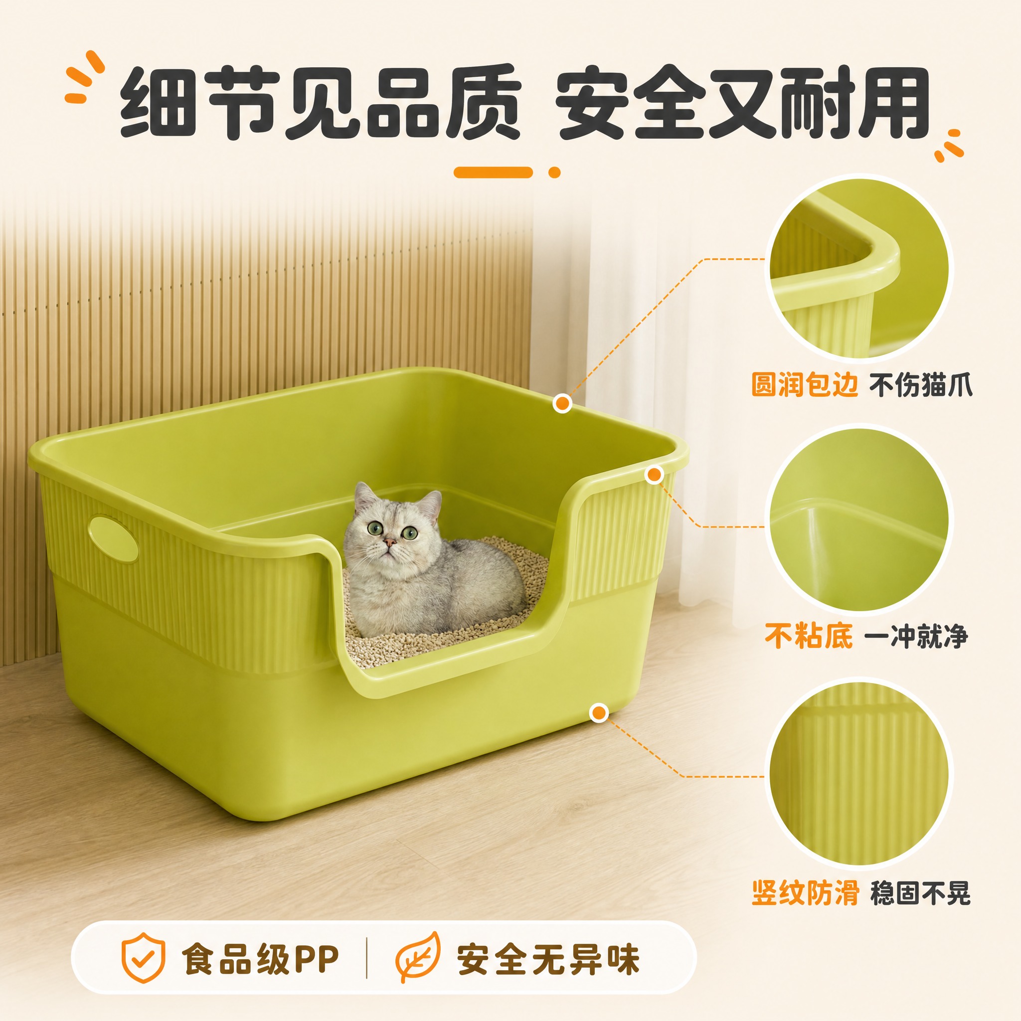 [主图-3] 细节与材质：食品级PP 一体成型 竖纹防滑设计。… - 图片创意预览