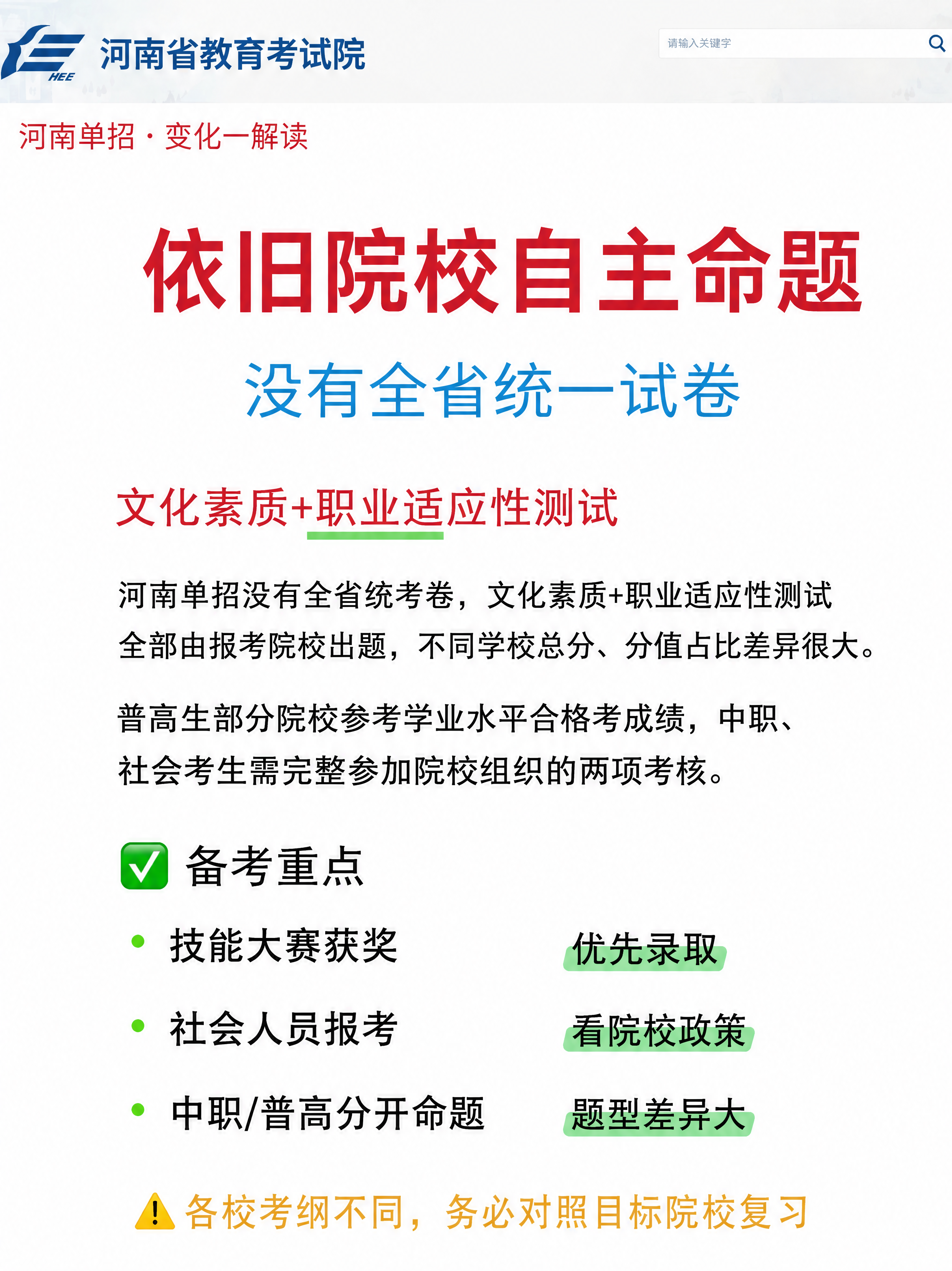 基于参考图的版式结构，将内容替换为河南单招变化一（院校自主命题… - 图片创意预览