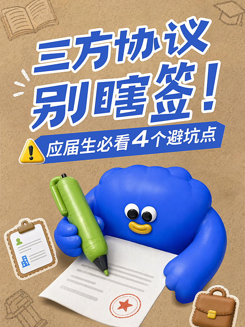 应届生三方协议签署避坑签字卡通充气风小红书封面