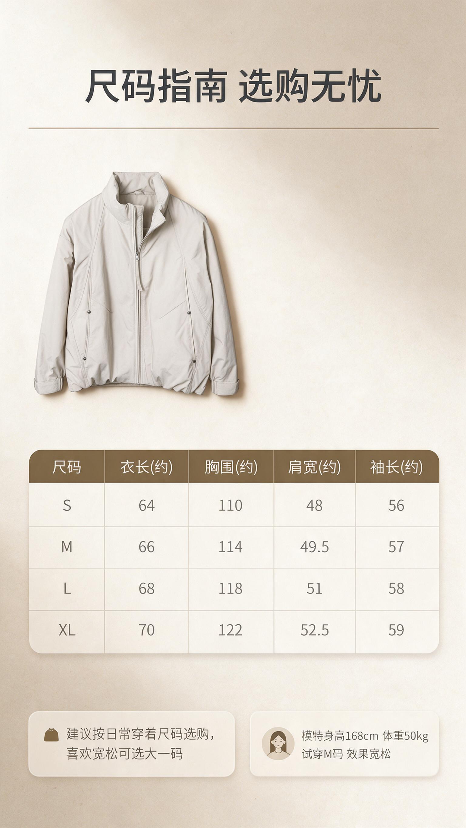 [商品] 使用【图1】浅米色立领宽松夹克；商品处理：保留立领、… - 图片创意预览