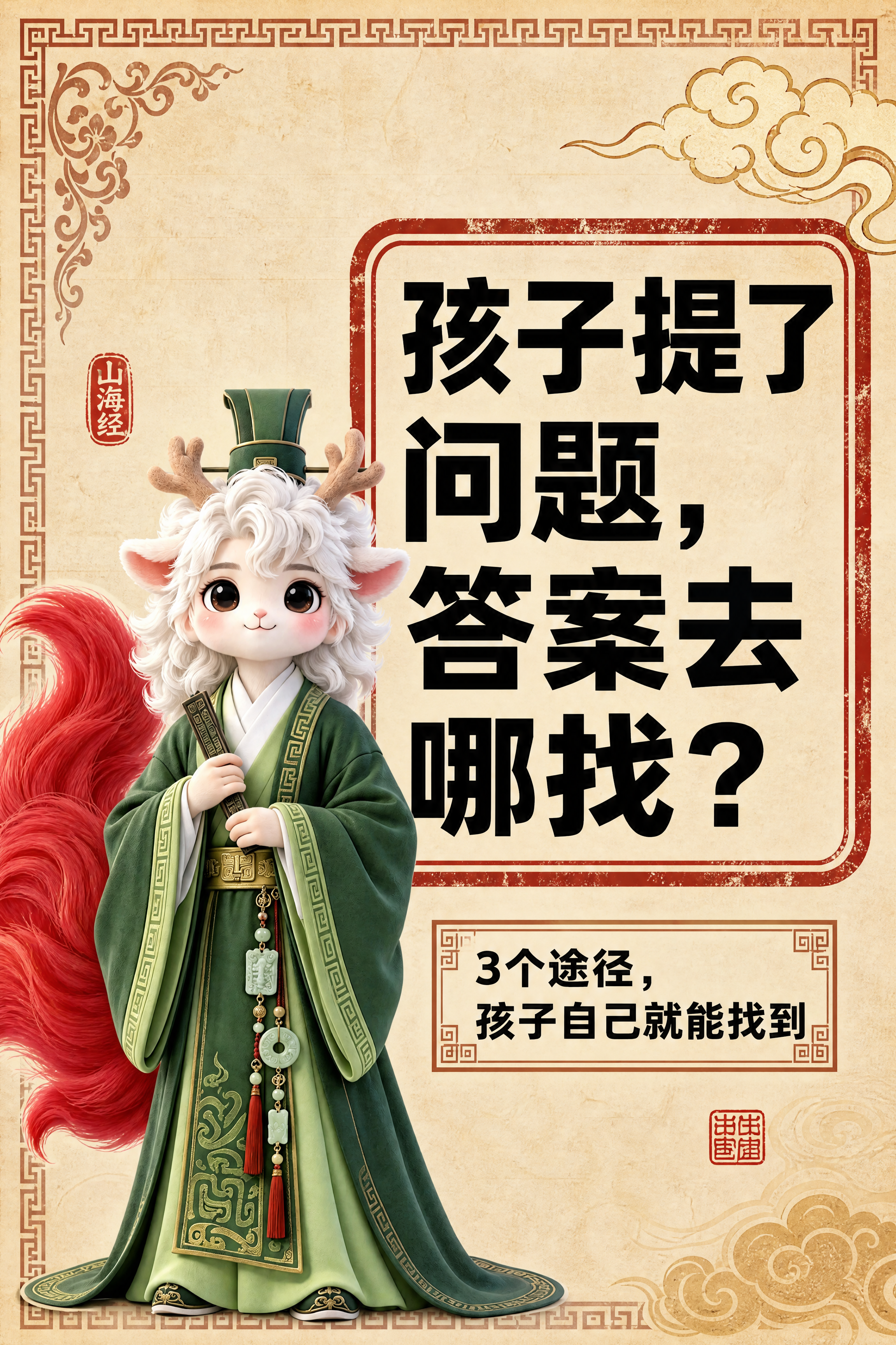 小红书笔记大字封面，配图大字，国风山海经风格，米黄色宣纸纹理背… - 图片创意预览