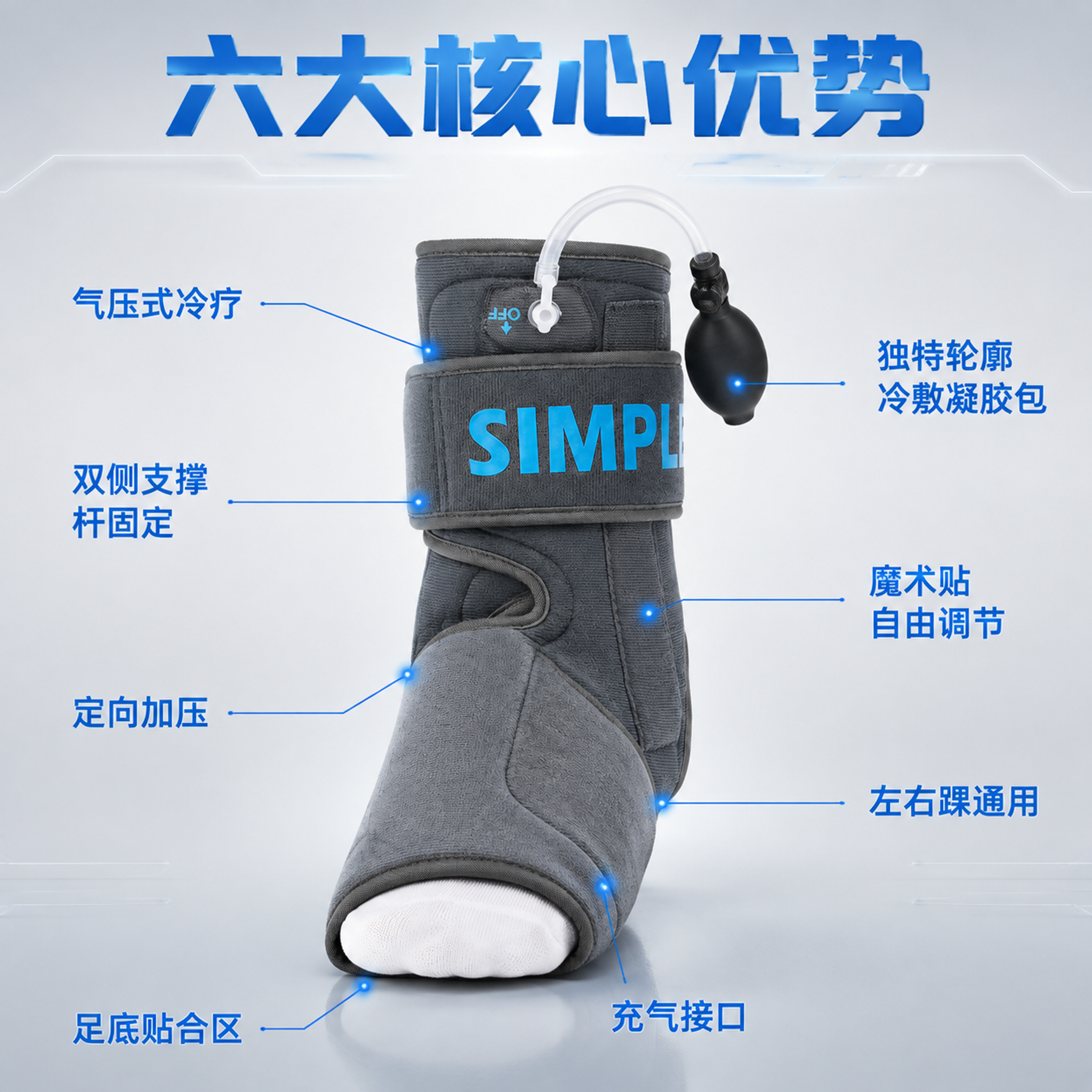 [主图-2] 冷敷加压式踝部固定器核心功能亮点图 结构功能标注… - 图片创意预览