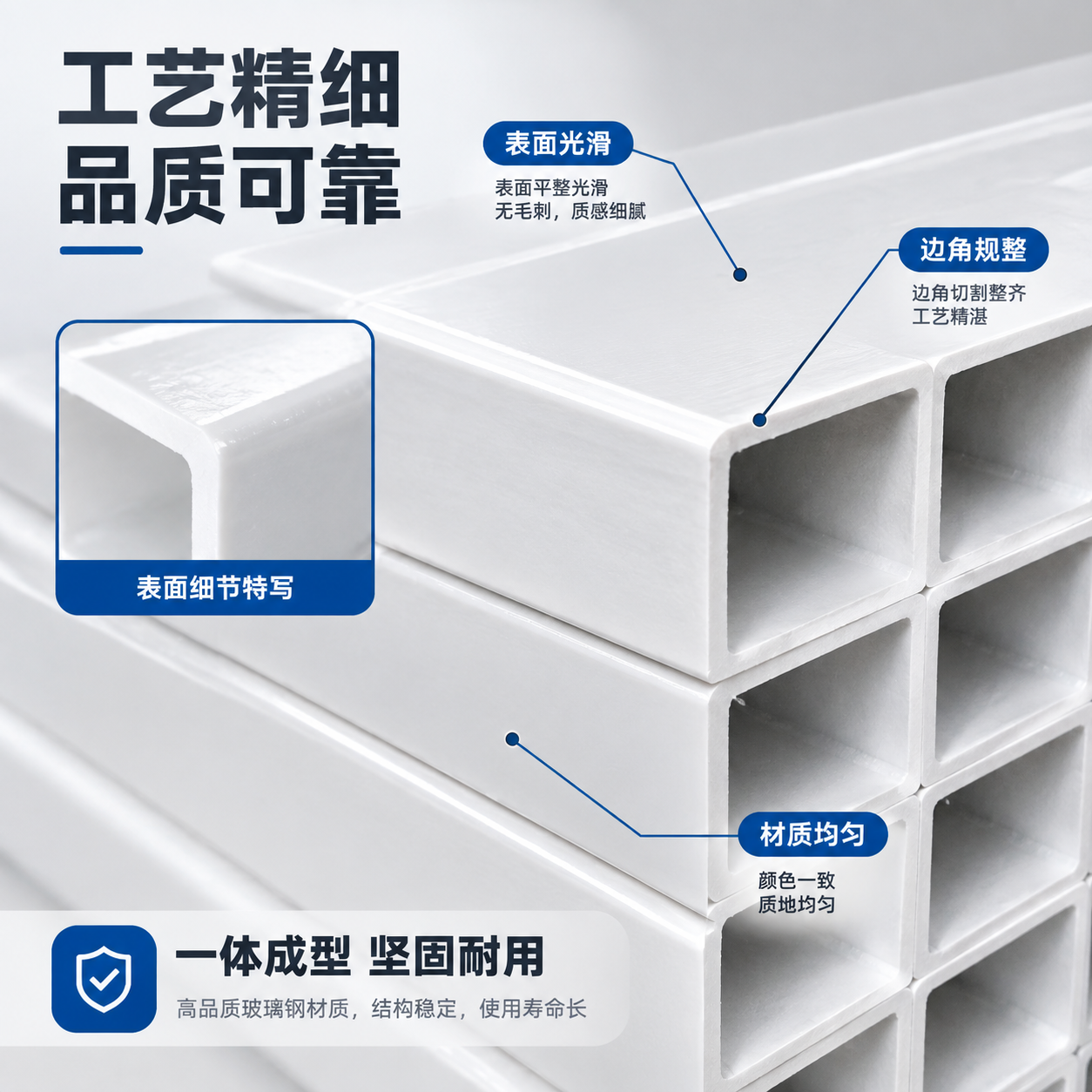 [主图-3] 材质工艺细节图，主题为玻璃钢日字管表面质感与工艺… - 图片创意预览